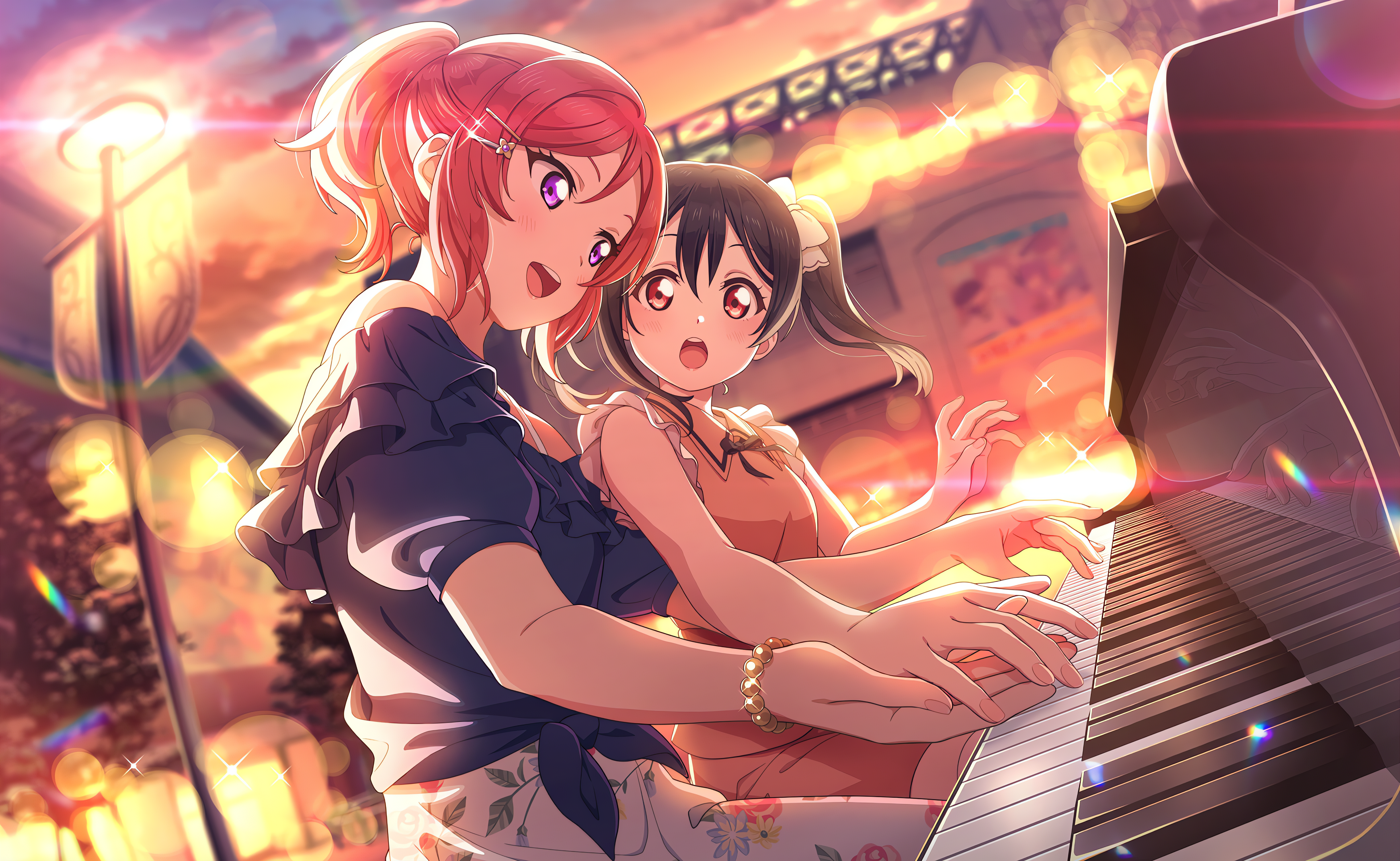 Yazawa Nico Love Live Anime Anime Girls Nishikino Maki Sitting Sunset Sunset Glow Piano Musical Inst 4096x2520
