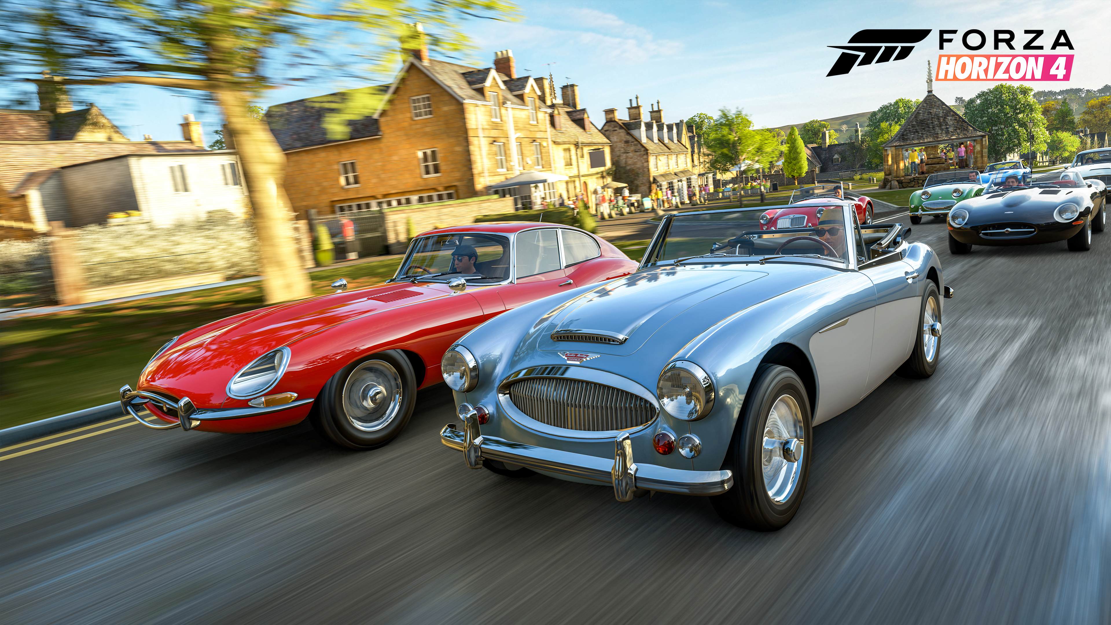 Forza Horizon 4 Video Games Forza Racing Oldtimers Red Cars Blue Cars Vehicle Car Logo Road 3840x2160