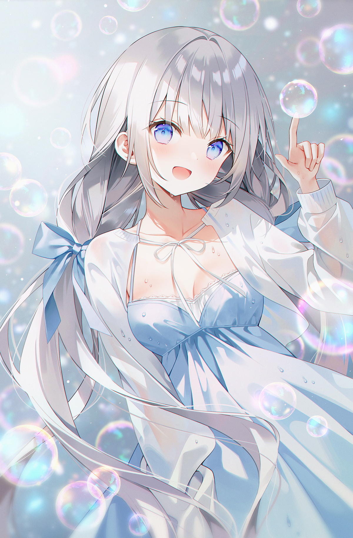 Anime Anime Girls Pixiv Portrait Display Looking At Viewer Bubbles Long Hair Dress Bow Tie 1200x1828