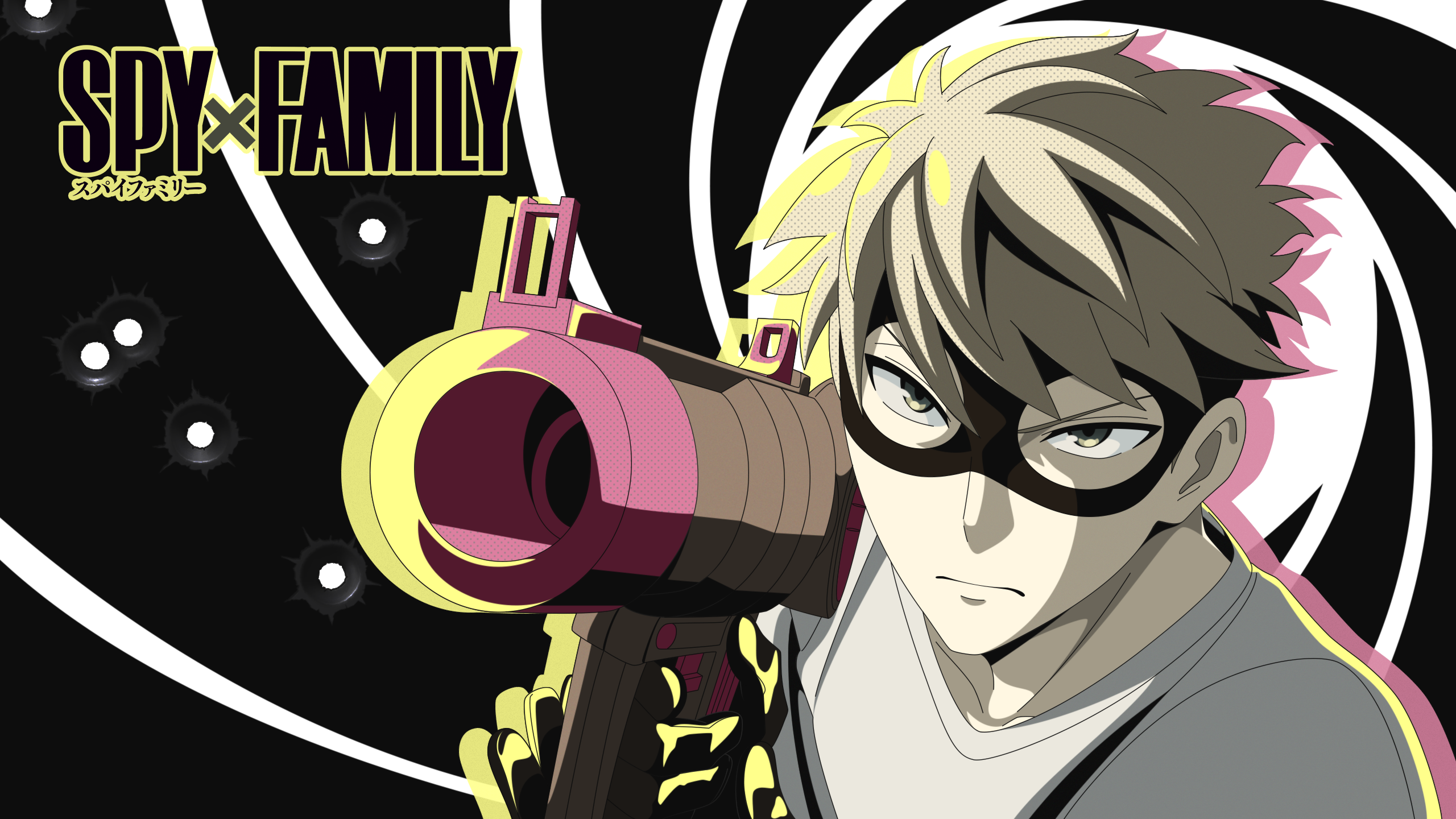 Spy X Family Loid Forger Anime Boys Toy Gun Mask Dark Background Blonde Angry 2560x1440