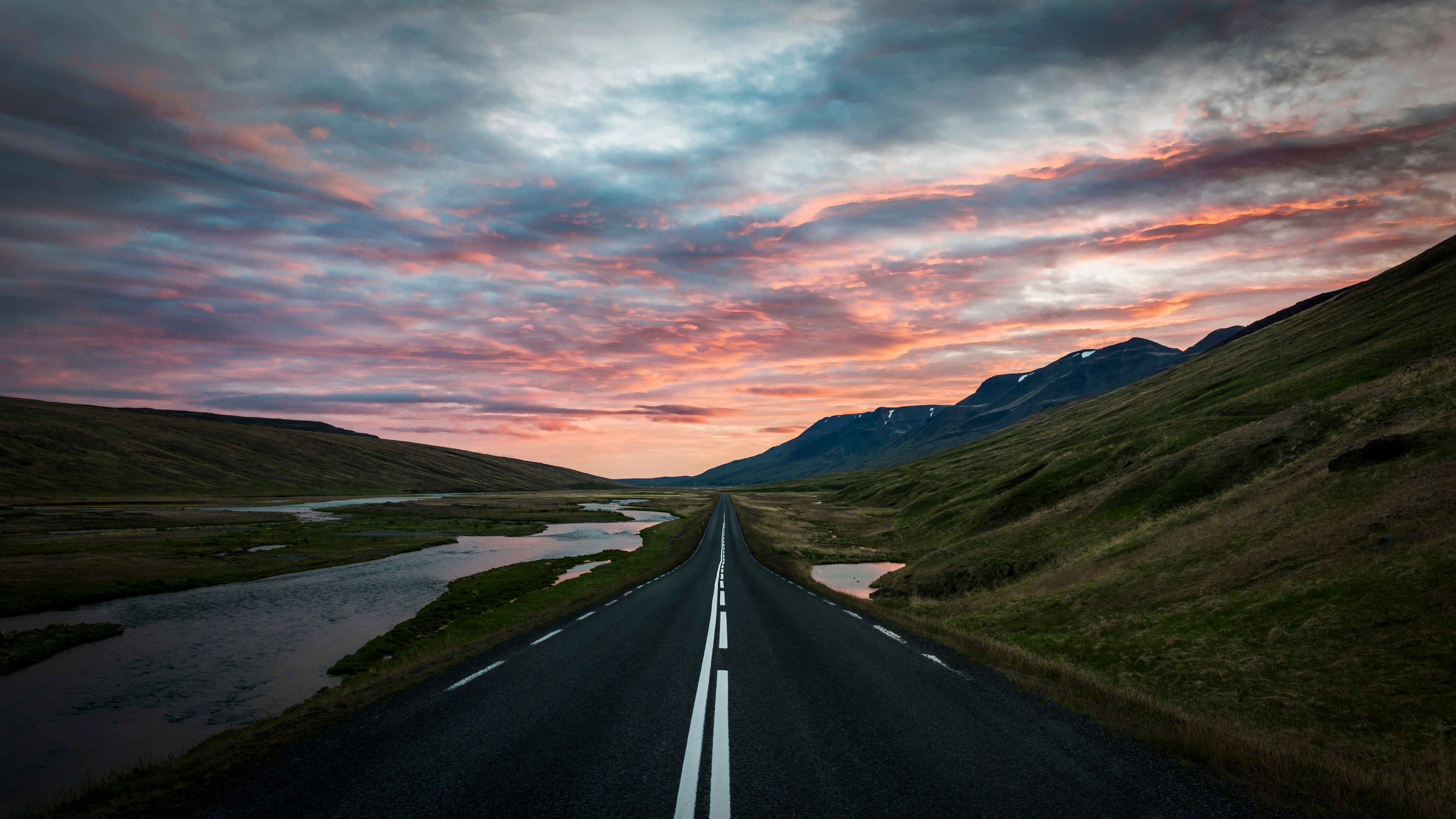Landscape Iceland Trey Ratcliff Photography Nature Road Mountains Hills Water Sunset Glow Clouds Sky 3840x2160