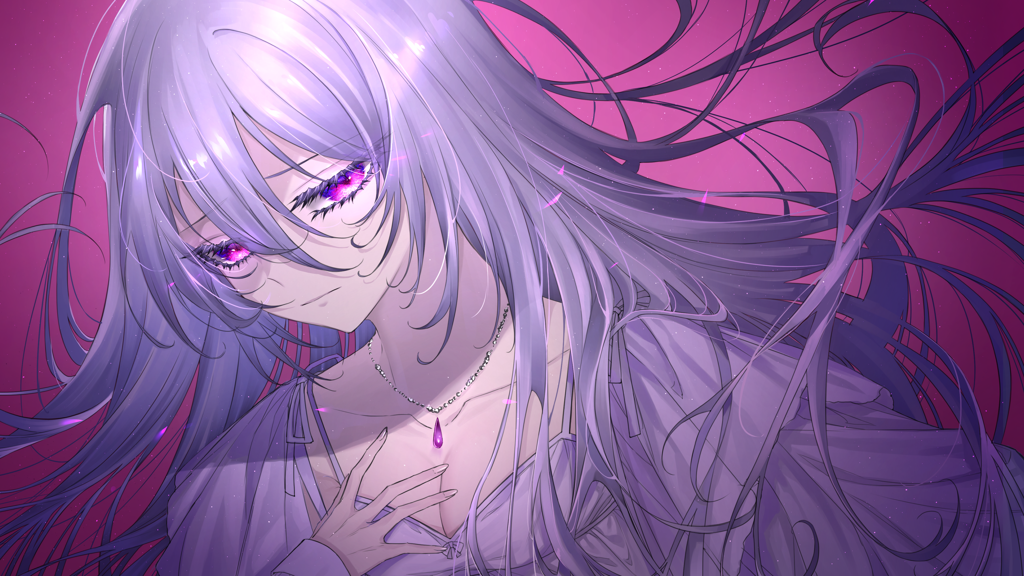 Anime Girls Anime Boyce Avenue Long Hair Purple Hair Purple Eyes Looking At Viewer Necklace Purple B 3555x2000