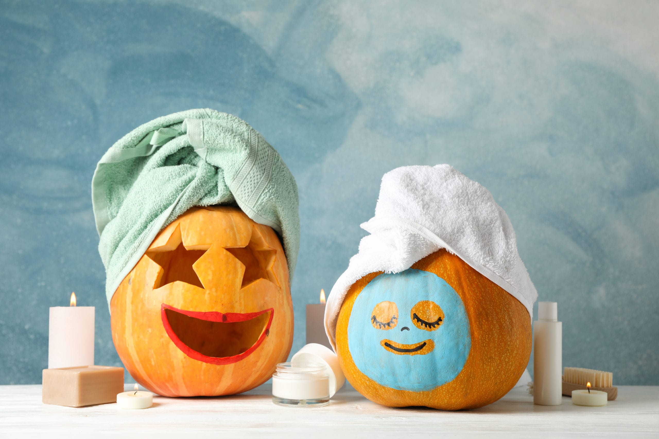 Halloween Humor Candles Spa Pumpkin Still Life Towel 2560x1707