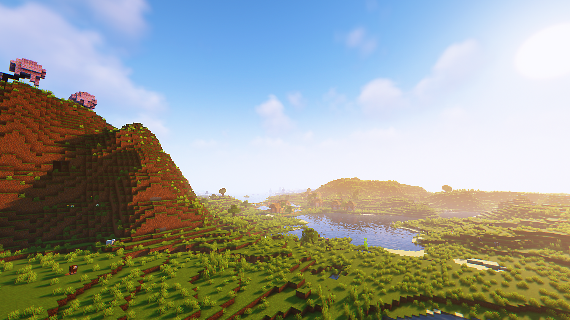 Minecraft Screen Shot Video Games Sunlight Sky Clouds CGi Video Game Landscape Mountains Water Natur 1920x1080