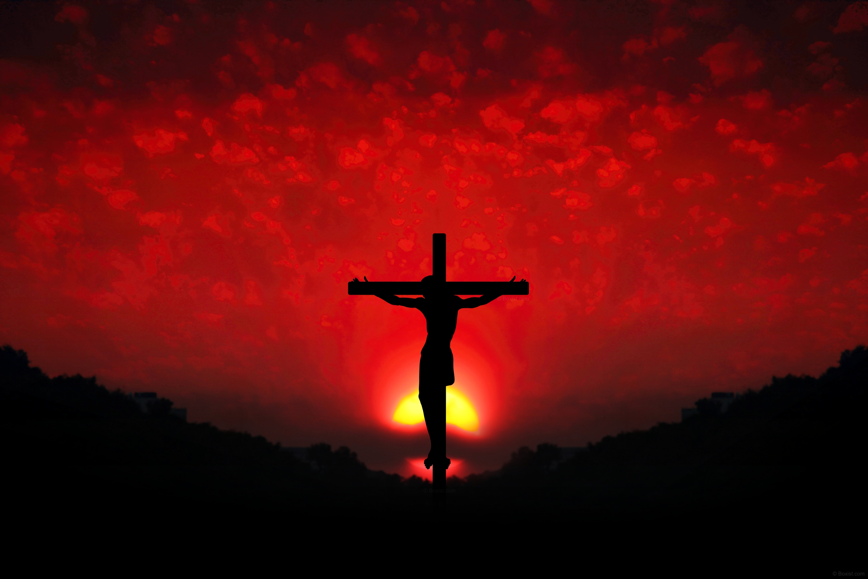 Jesus Christ Religion Crucifix Crucified Cross Sunset Silhouette 3000x2000