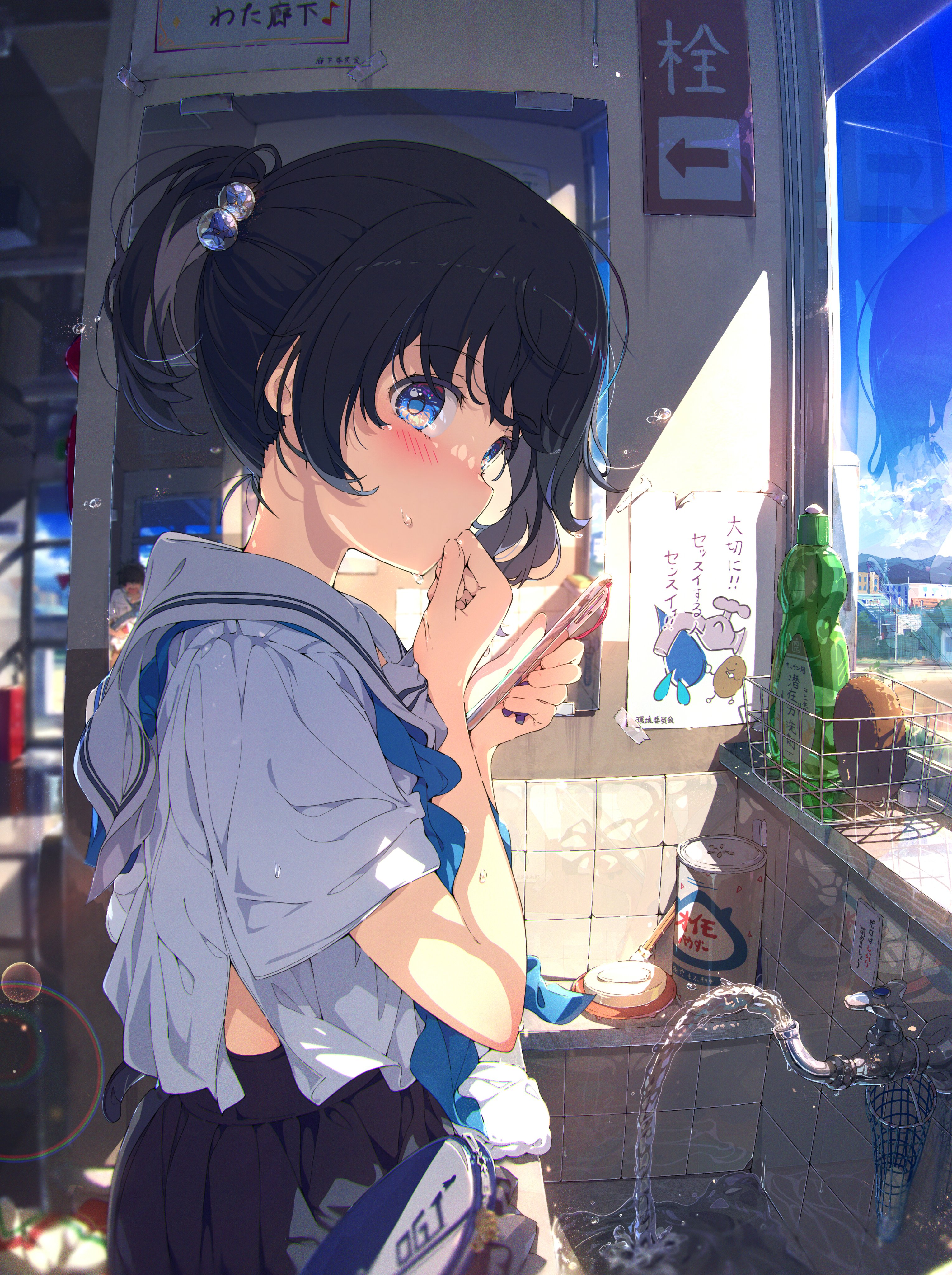 Anime Anime Girls Ogipote Portrait Display Schoolgirl School Uniform Blushing Water Looking At Viewe 3059x4096