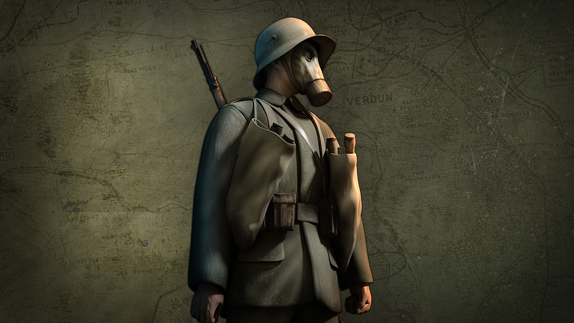 Video Game Art War Verdun Minimalism Simple Background Hat Soldier Face Mask Gun Uniform Looking Awa 1920x1080