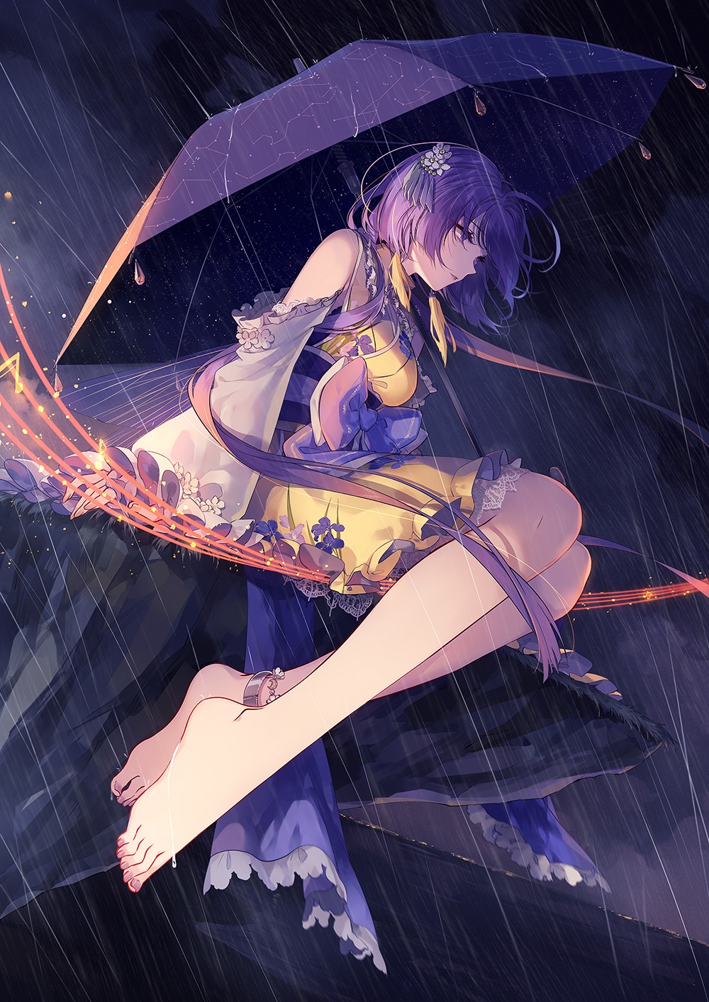 Rain Dolorous Edd Anime Girls Umbrella Purple Hair Purple Eyes 1000x1414