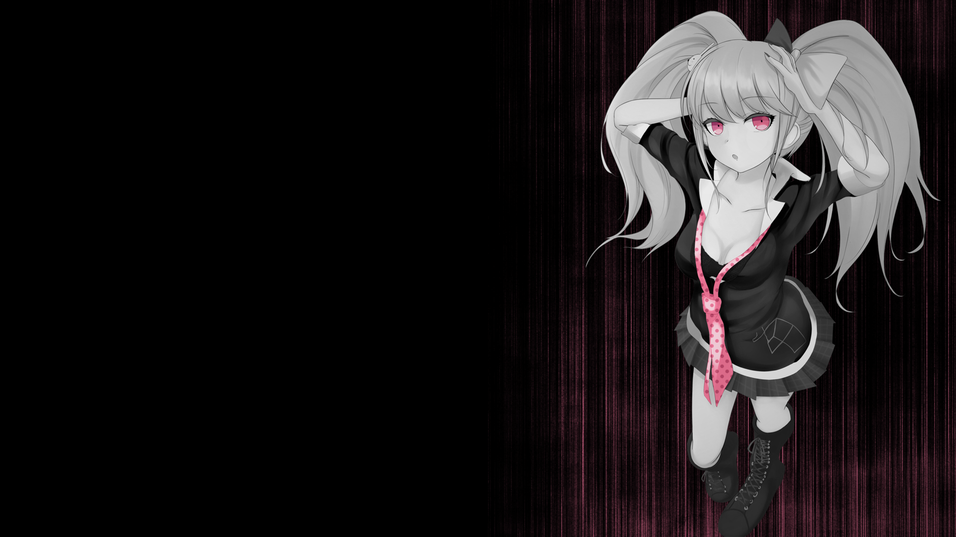 Selective Coloring Black Background Dark Background Simple Background Anime Girls Enoshima Junko Dan 1920x1080