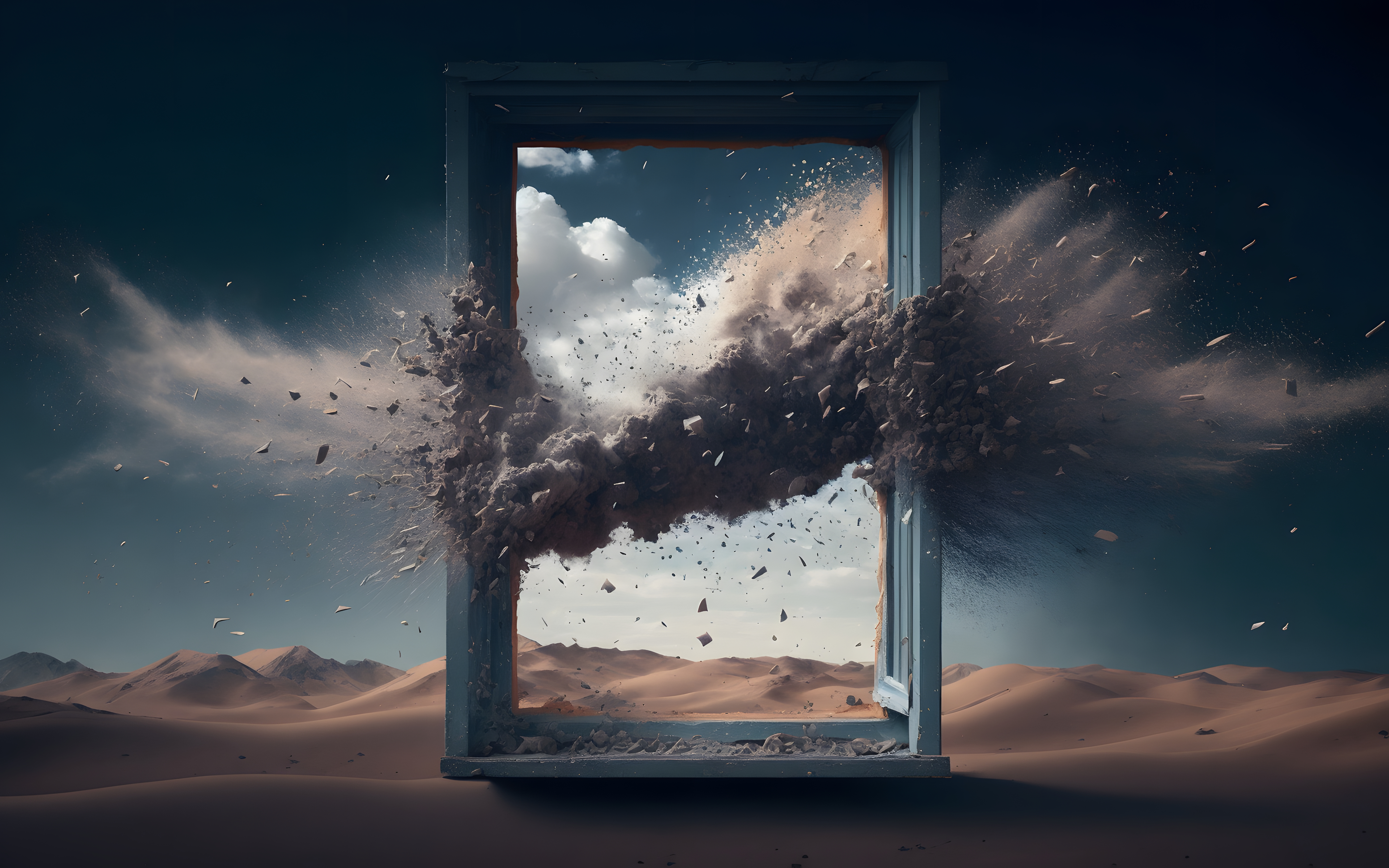 Ai Art Artwork Illustration Digital Art Landscape Desert Dunes Explosion Window Abstract Minimalism  3840x2400