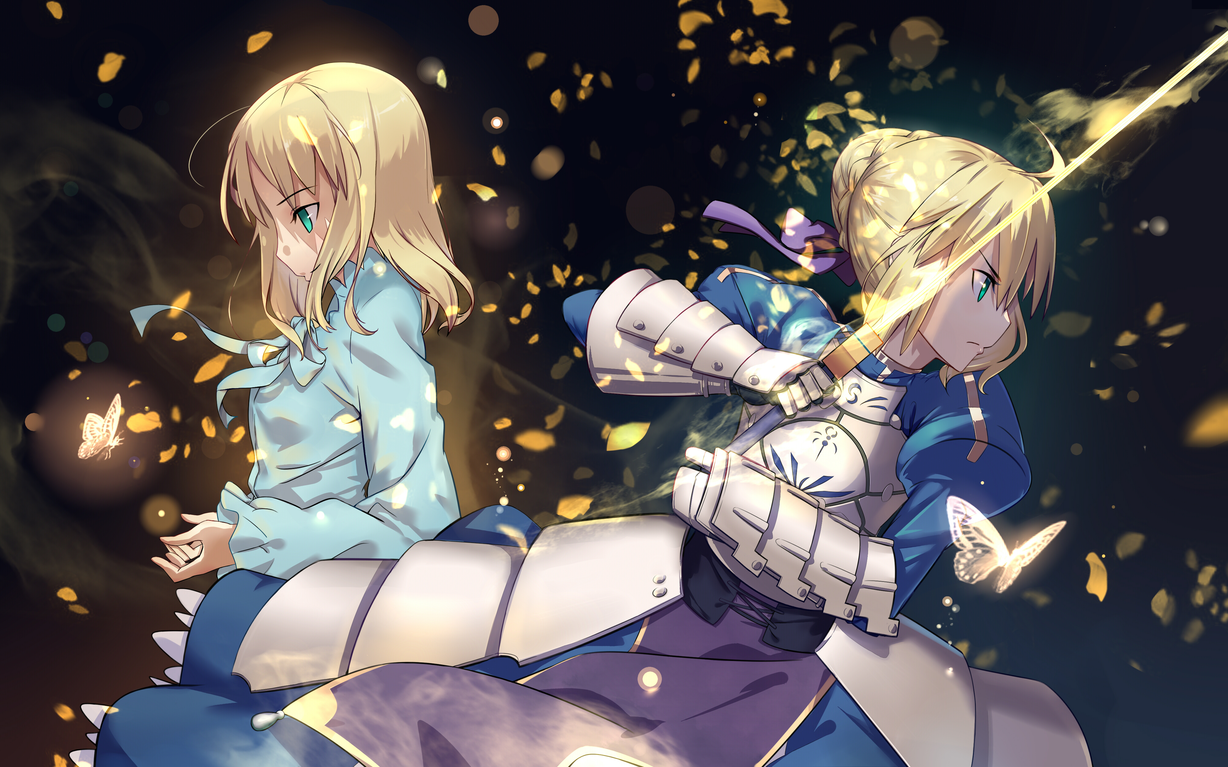 Anime Anime Girls Fate Series Fate Stay Night Saber Armor Sword Weapon Blonde Blue Eyes Butterfly 3998x2498