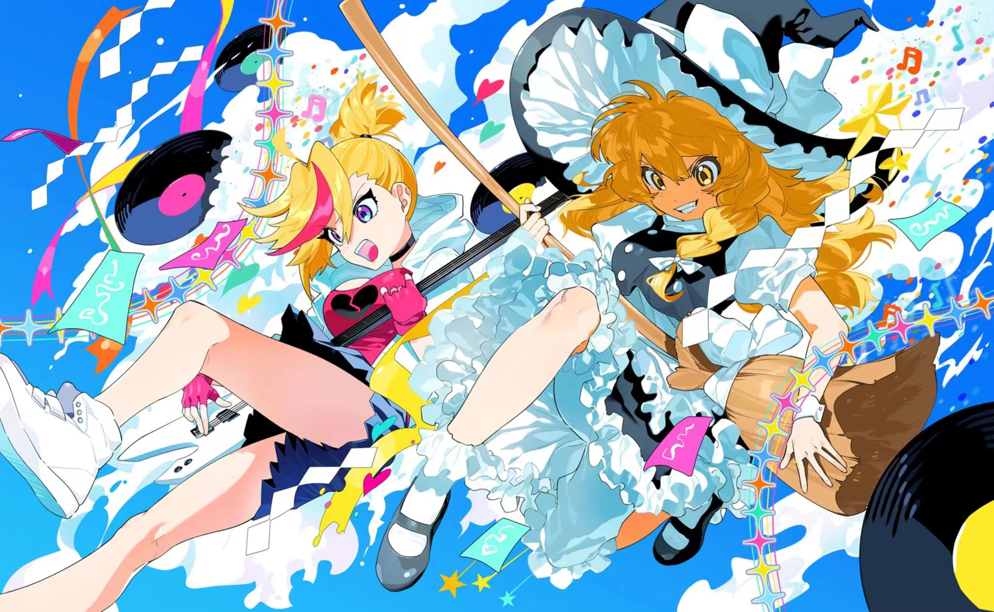 MuseDash Buro Marija Anime Girls Colorful Touhou Crossover Witchs Broom Stars Vinyl 2048x1260