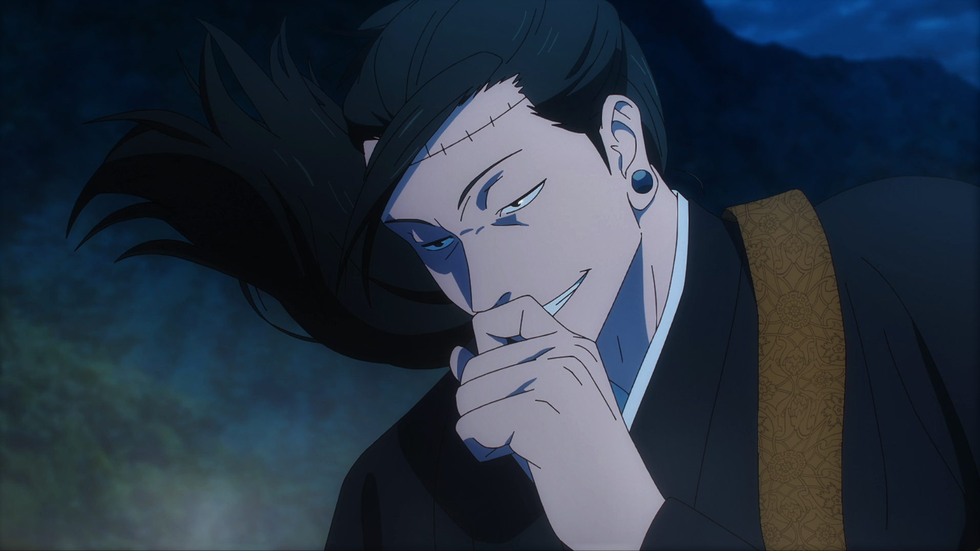Jujutsu Kaisen Suguru Geto Smiling Earring Scars Hands Long Hair Bun Anime Anime Screenshot Anime Bo 1913x1076