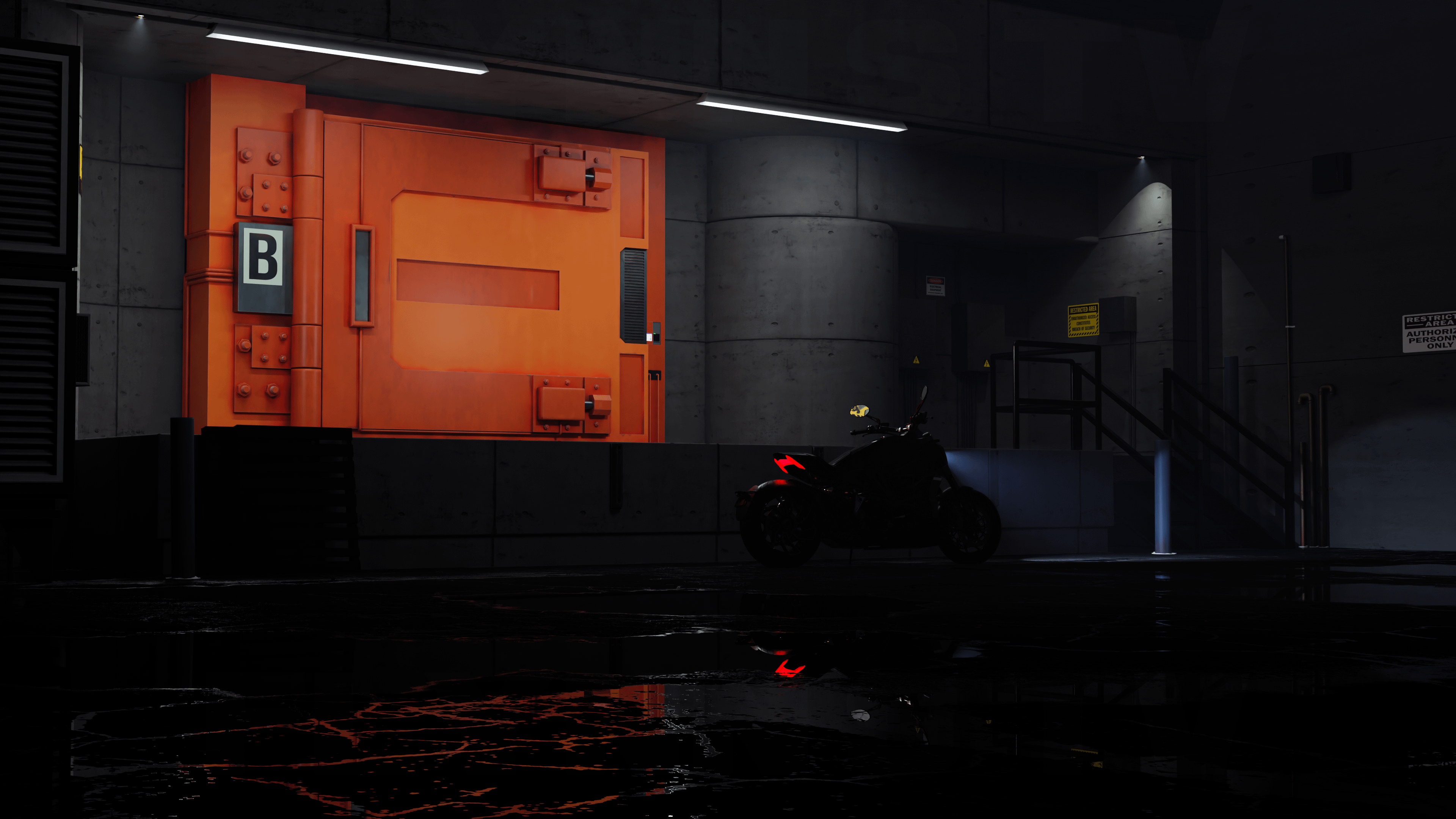 Vault Tron Tron Legacy CGi Digital Art Orange Motorcycle 3840x2160