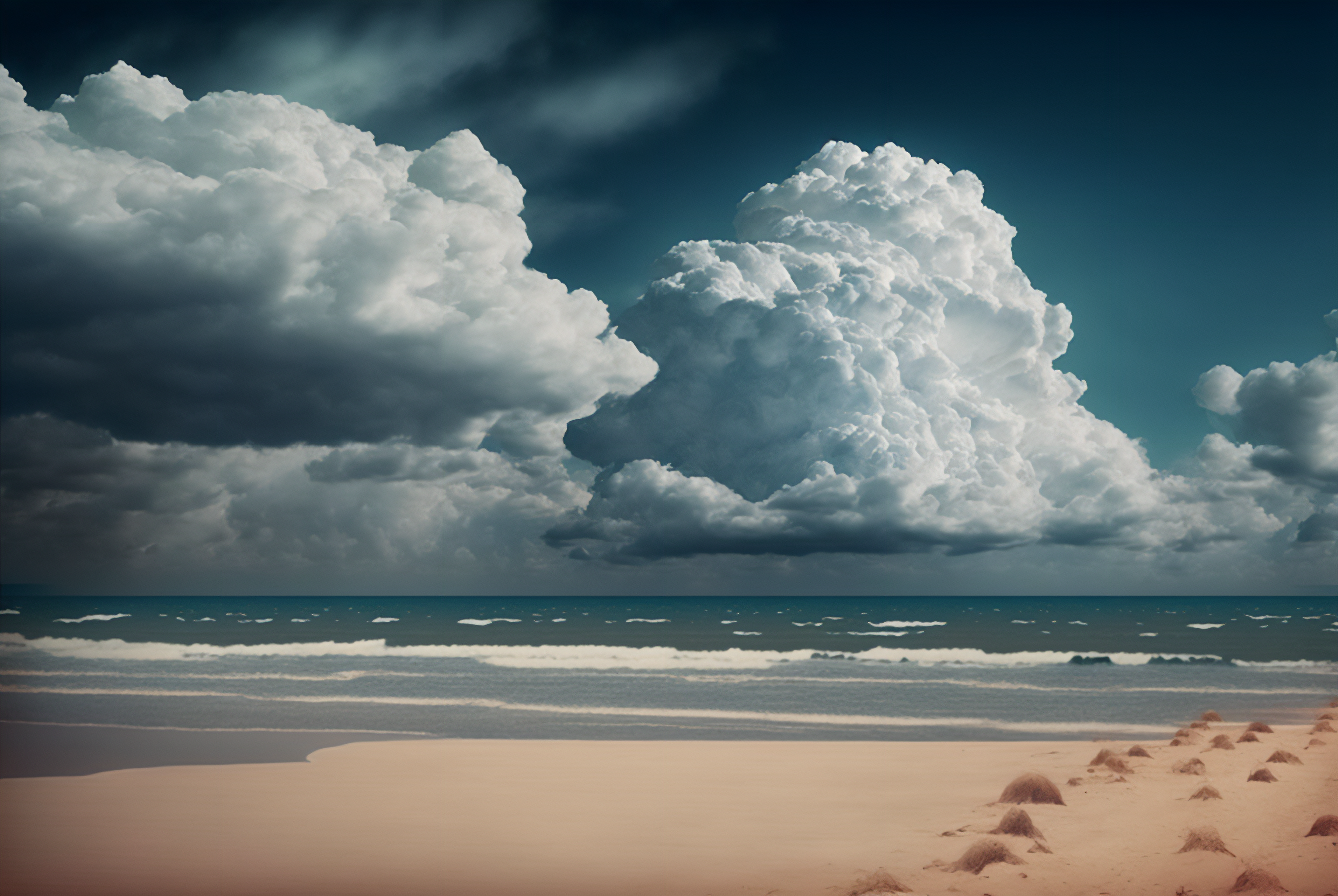Ai Art Beach Clouds Sea Sand Water 3060x2048