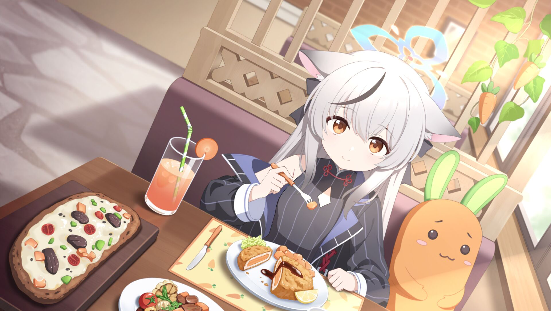 Anime Anime Girls Animal Ears Food Anime Girls Eating Fork Knife Drink 1920x1083