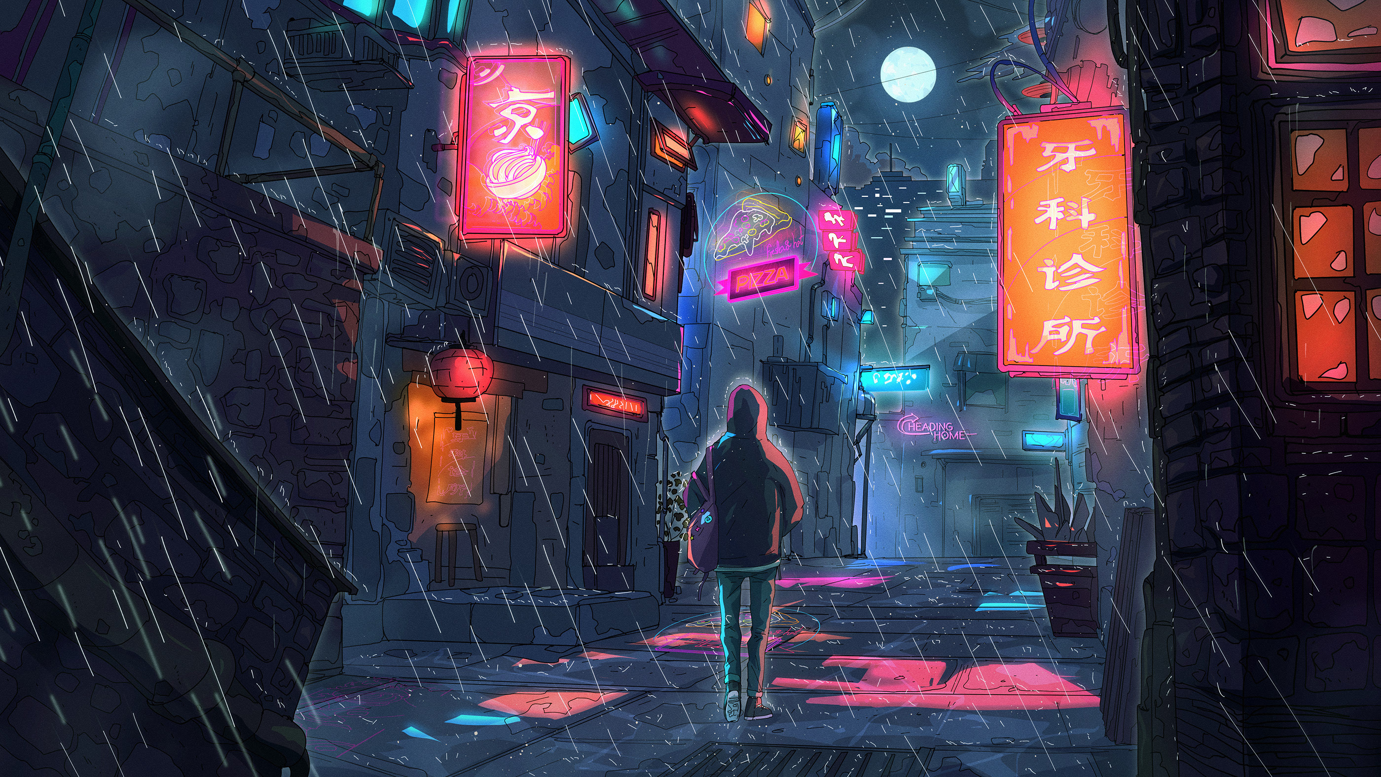 Digital Digital Art Illustration Artwork Drawing Fantasy Art Ukiyo E Street Night Rain Neon Neon Lig 2800x1575