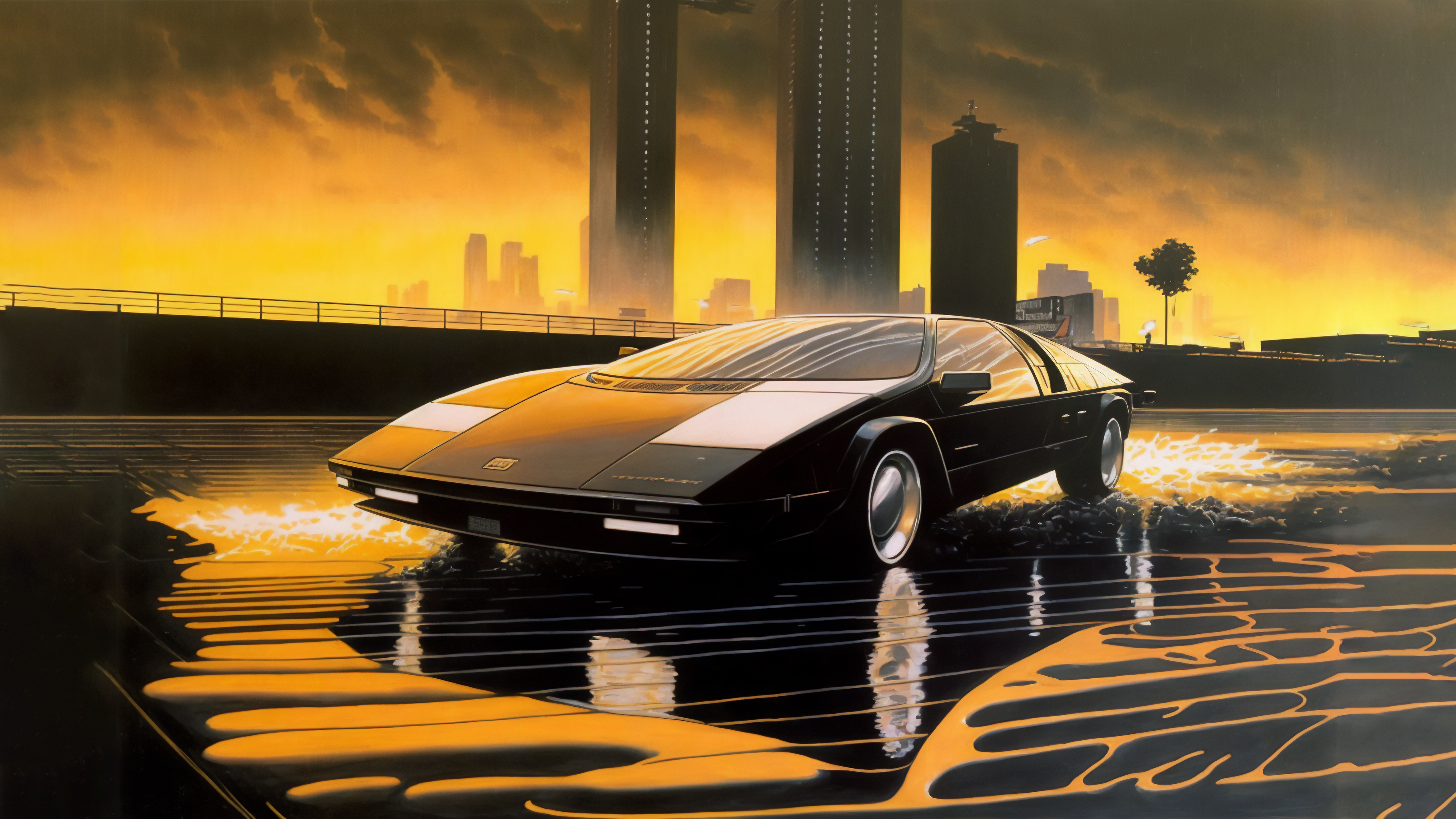 Retro Science Fiction Sports Car Illustration Futuristic Car Ai Art Asymmetrical 3640x2048