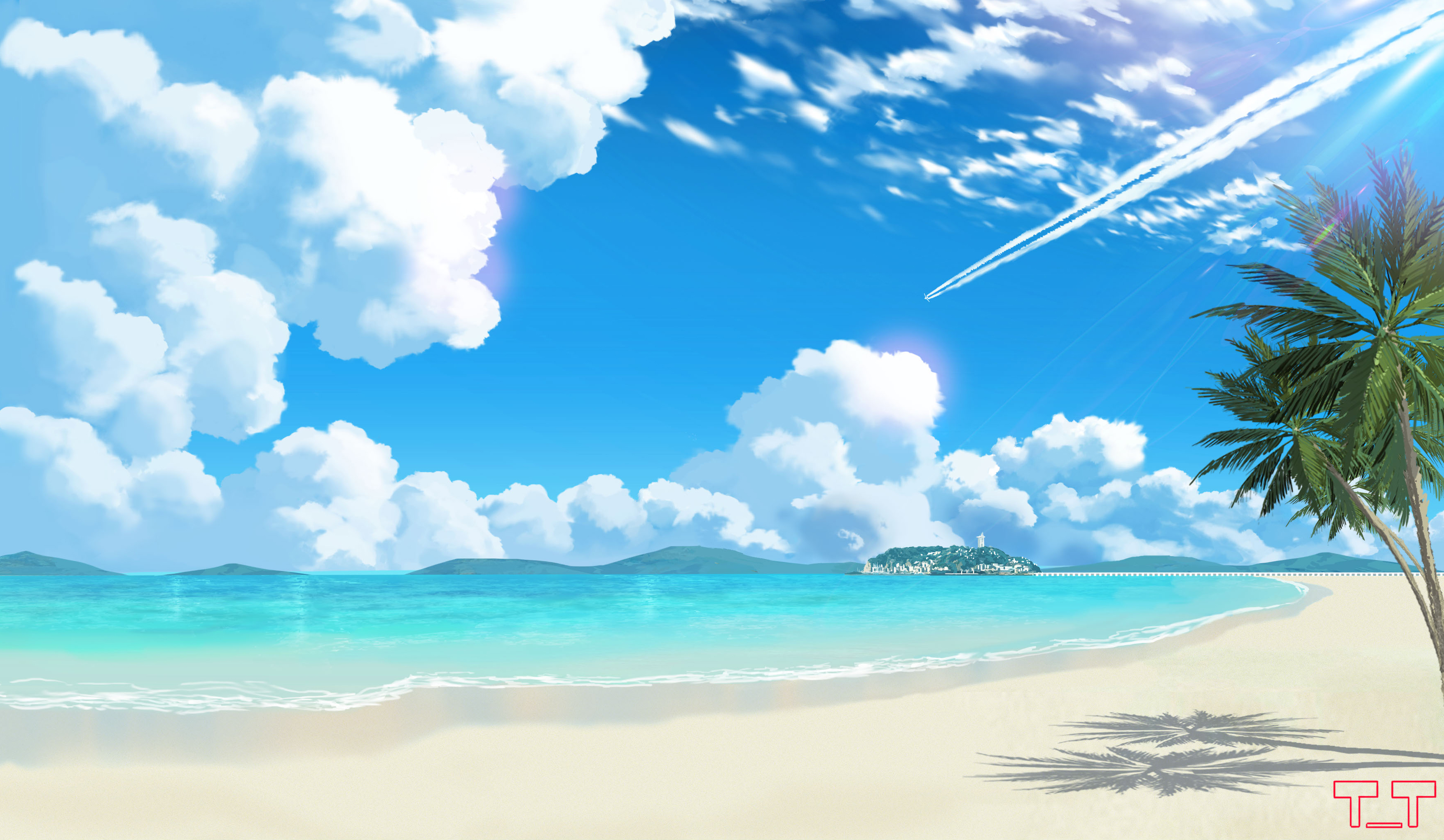 beach paradise tropical sands and sea background banner anime cartoon  style, generated ai, generated, ai Stock Illustration | Adobe Stock
