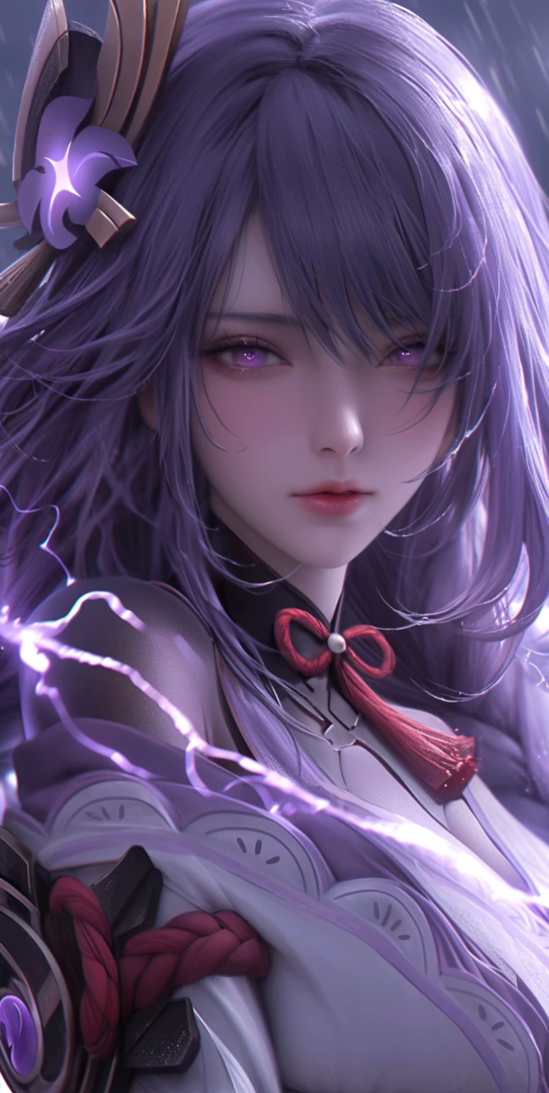 Purple Eyes Purple Hair Lightning Anime Girls Raiden Shogun Genshin Impact Genshin Impact Long Hair  1080x2149