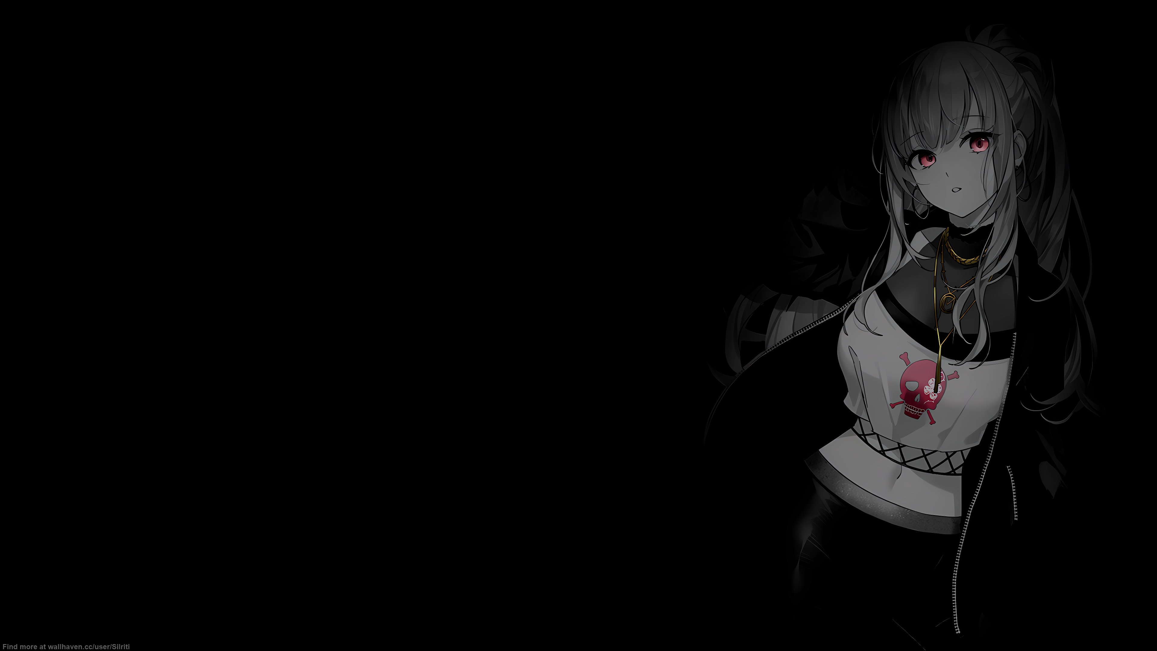 Selective Coloring Black Background Dark Background Anime Girls Simple Background Wallpaper 
