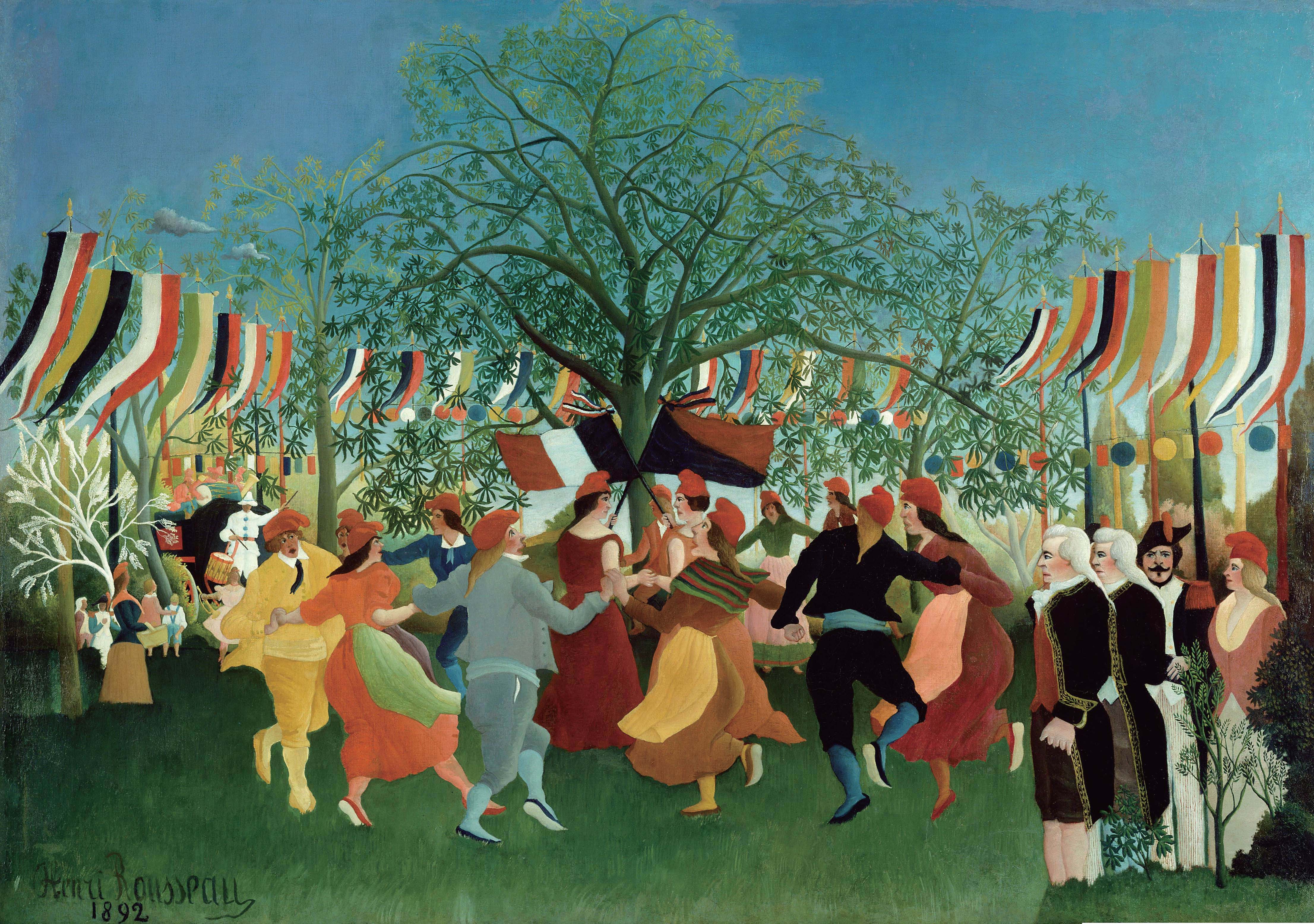 Oil On Canvas Oil Painting Henri Rousseau Flag Artwork Classical Art Crowd Men Women Trees Moustache 4425x3113