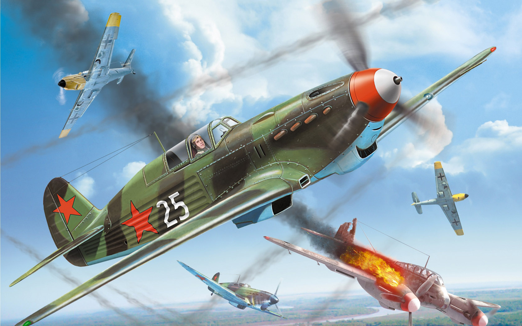 Aircraft Flying Sky Army Fire War Military 1680x1050