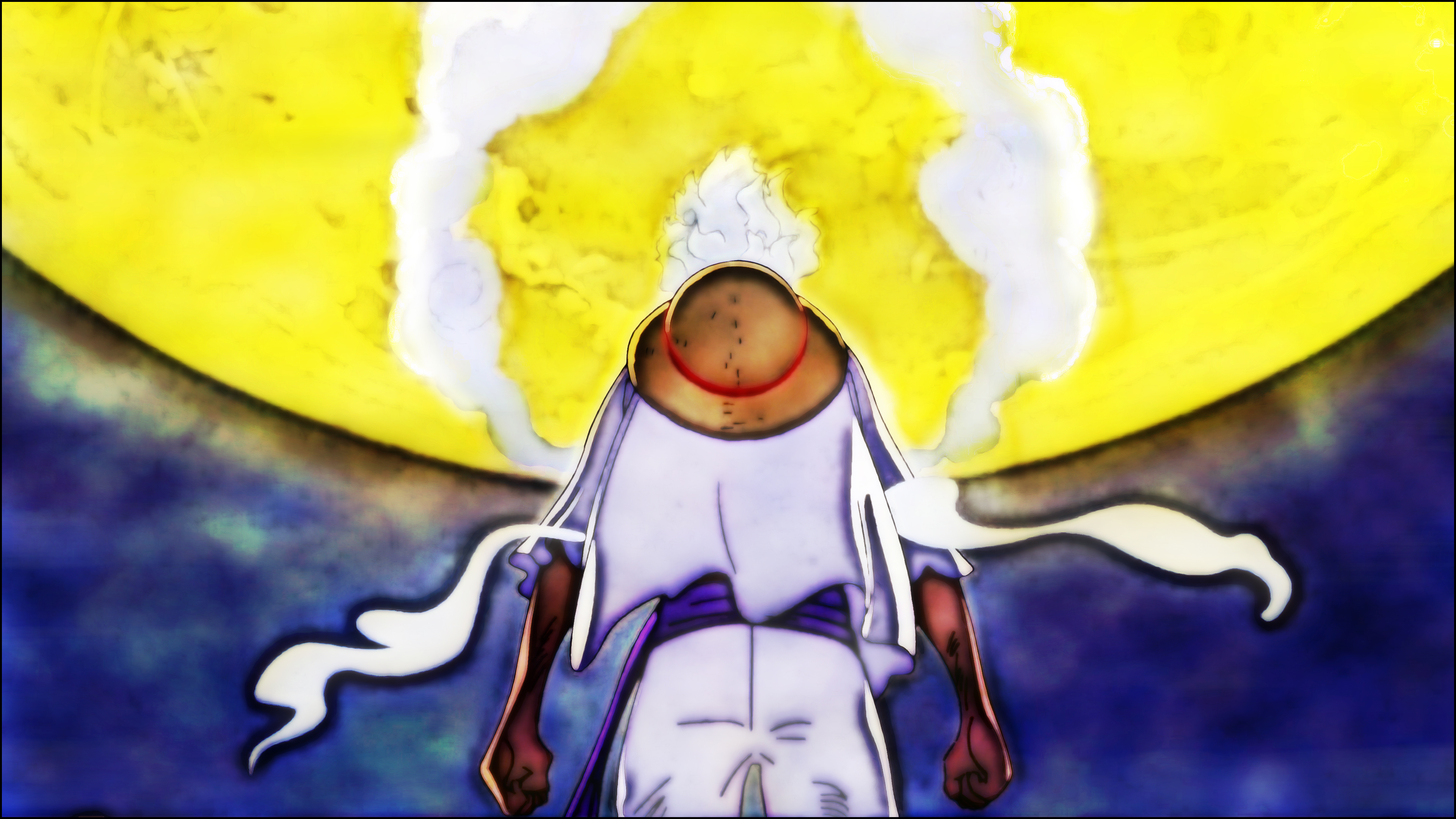 Monkey D Luffy One Piece Gear 5th Anime Boys Sun God Nika White Hair Straw Hat Moon 3840x2160