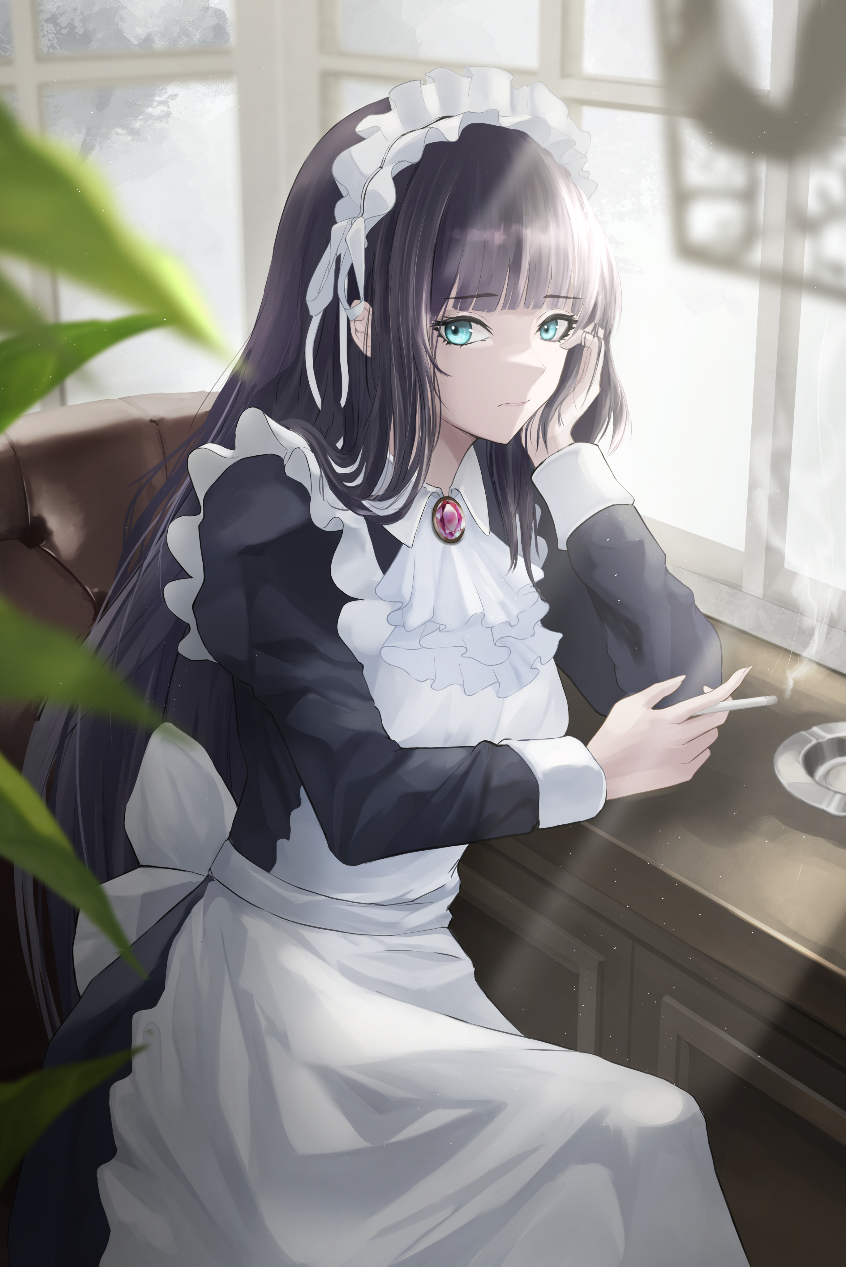 HD wallpaper purple haired girl anime character maid costume cat grace   Wallpaper Flare