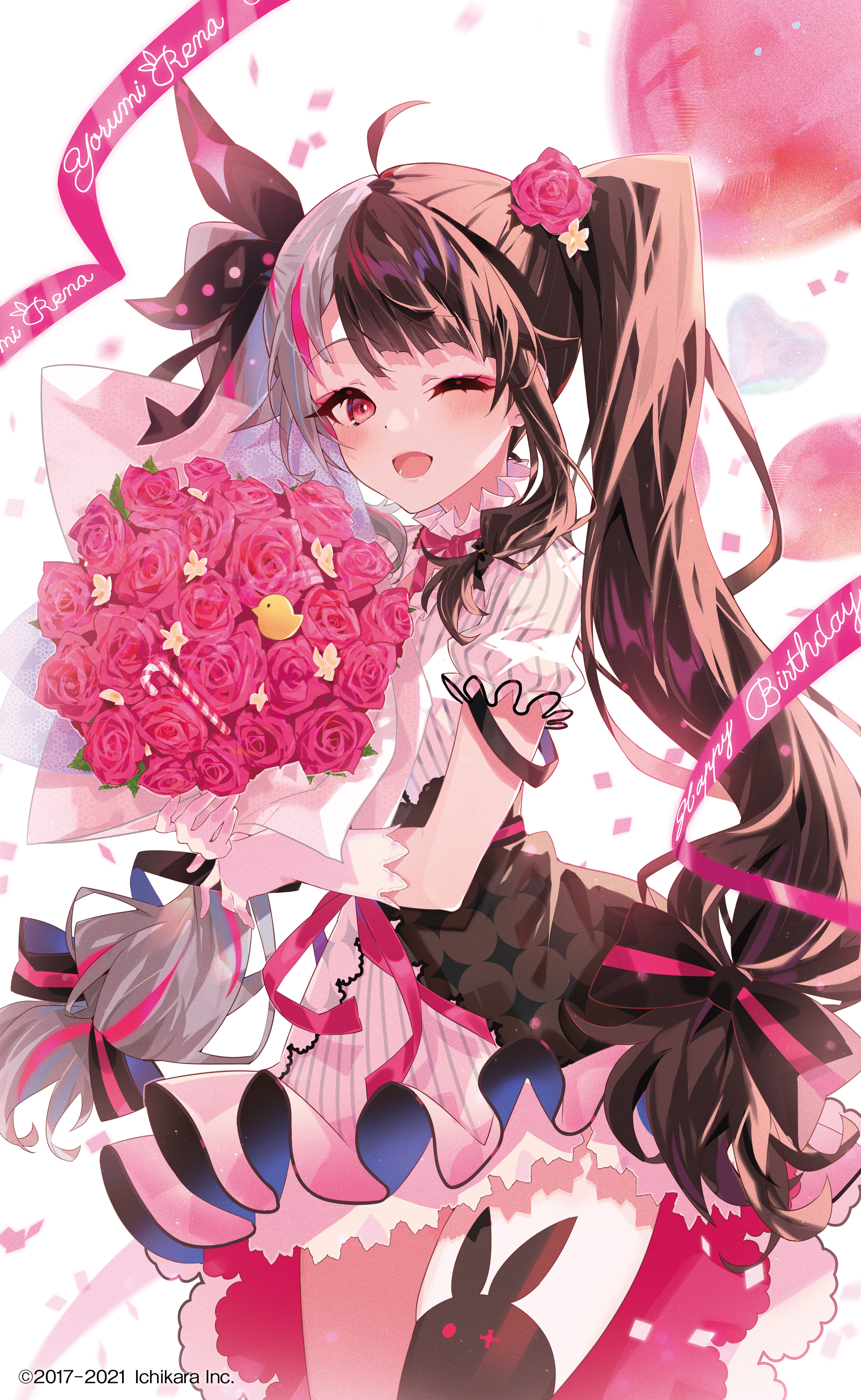 Anime Anime Girls Two Tone Hair Long Hair One Eye Closed Flowers Portrait Display Dress Gloves Looki 2454x3990