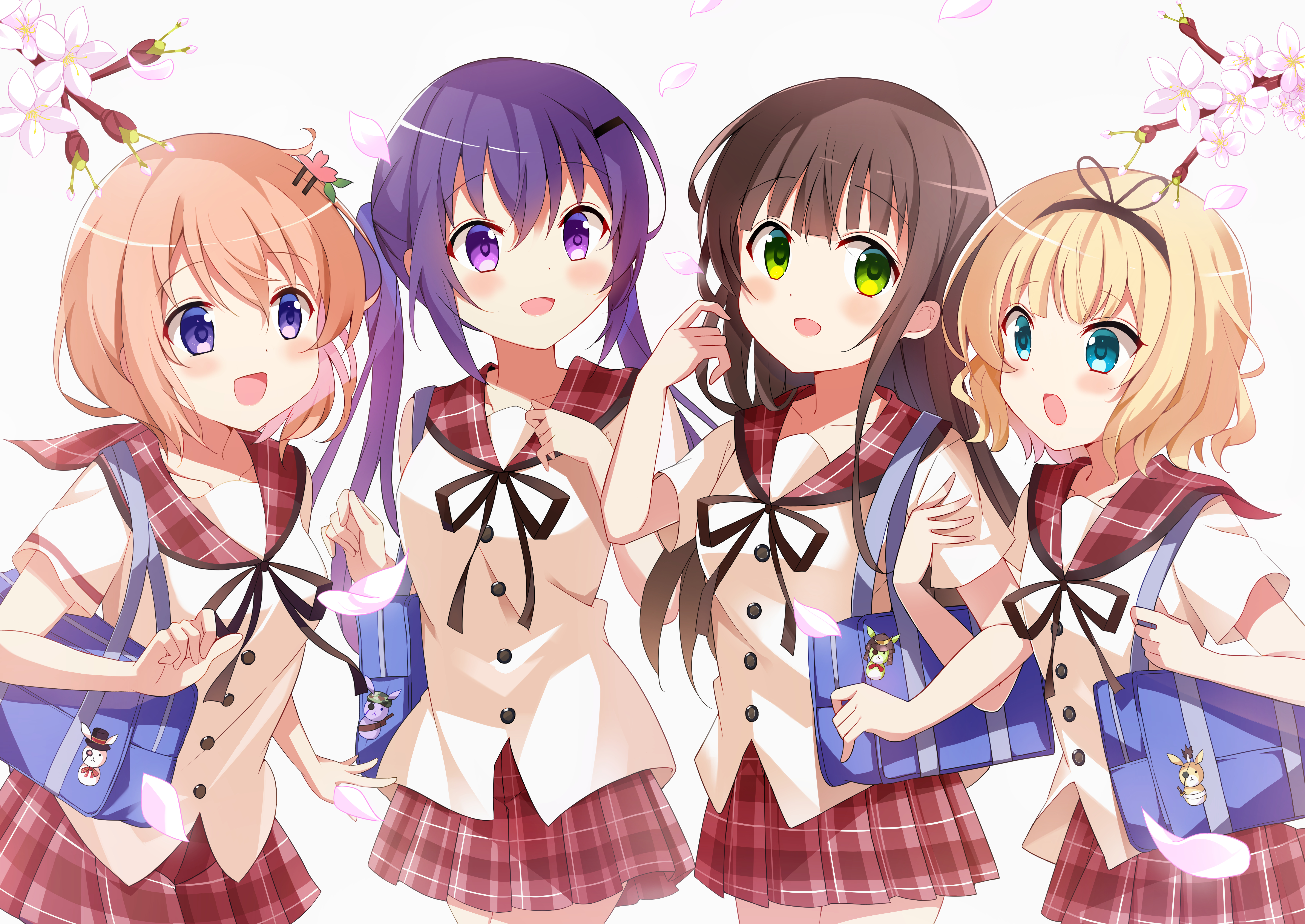 Anime Anime Girls Gochuumon Wa Usagi Desu Ka Schoolgirl School Uniform Blushing Bag Bow Tie Open Mou 6071x4299
