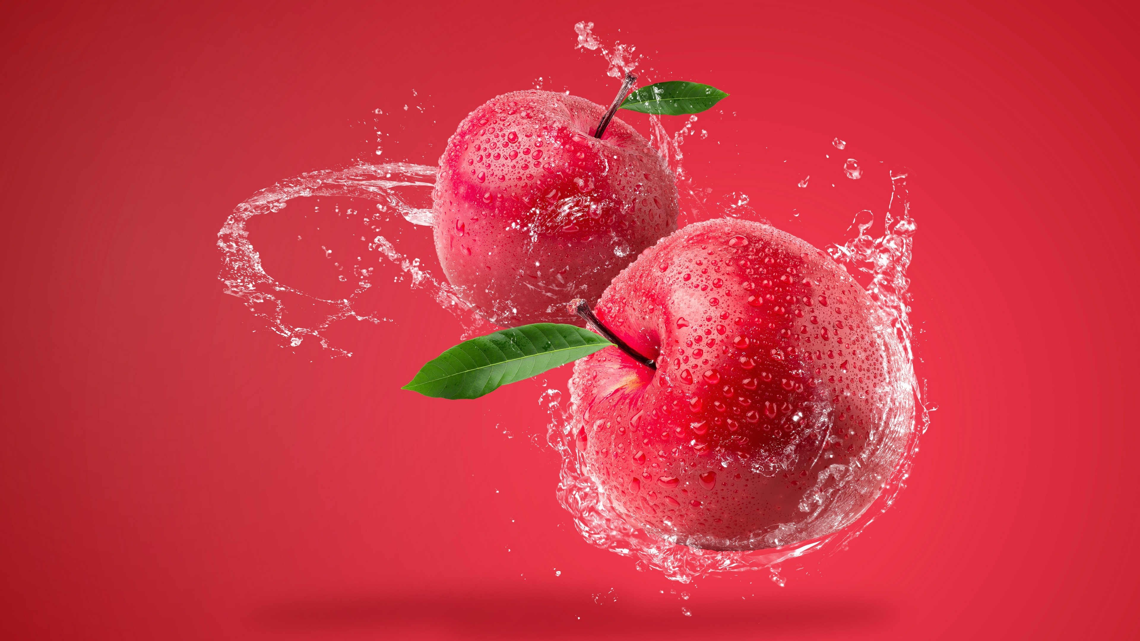 Artwork Digital Art Apples Water Water Drops Splashes Simple Background Red Background Minimalism Fr 3840x2160