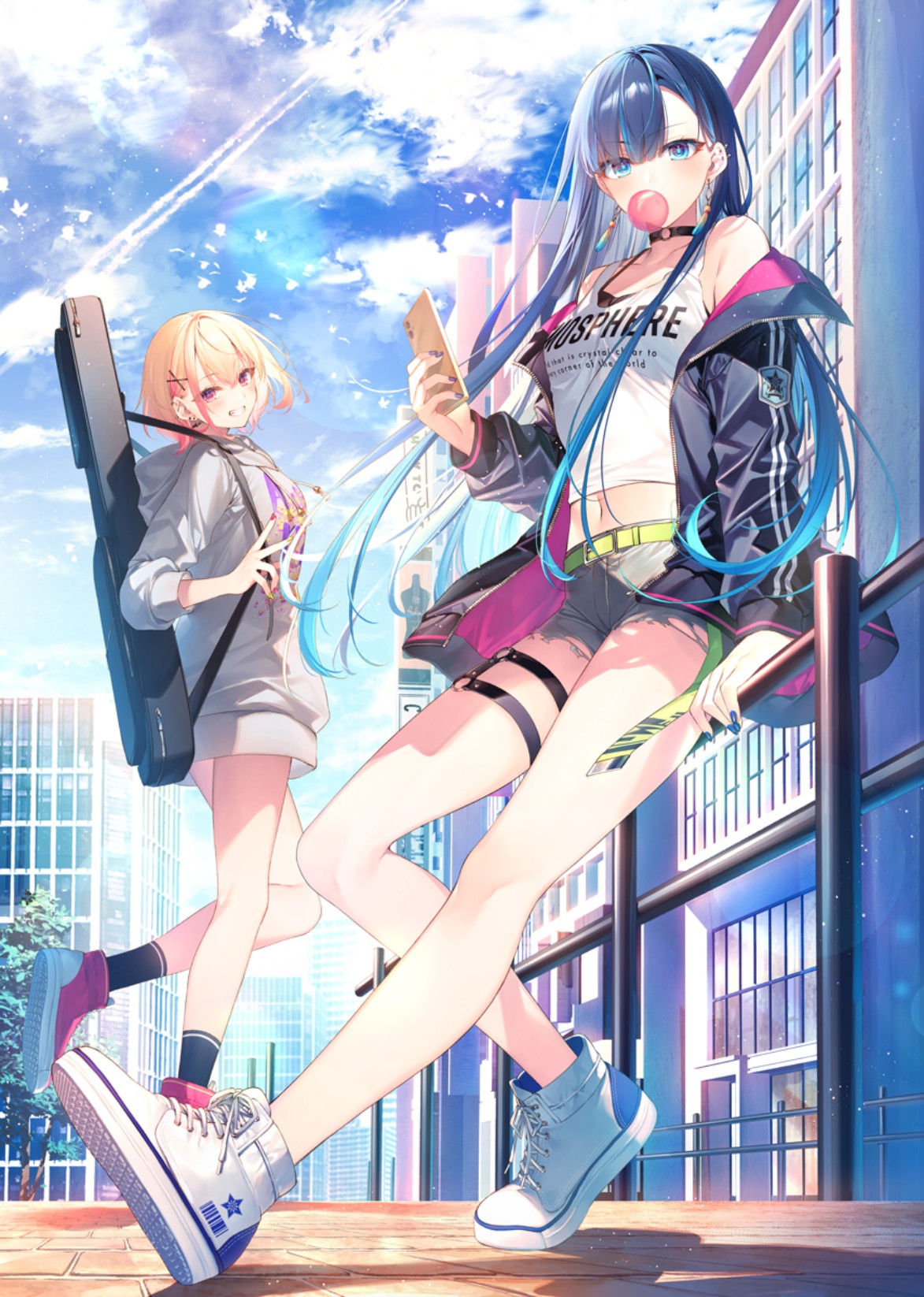 Anime Anime Girls Portrait Display Sky Clouds Bubblegum Long Hair Sunlight Building Looking At Viewe 1173x1646