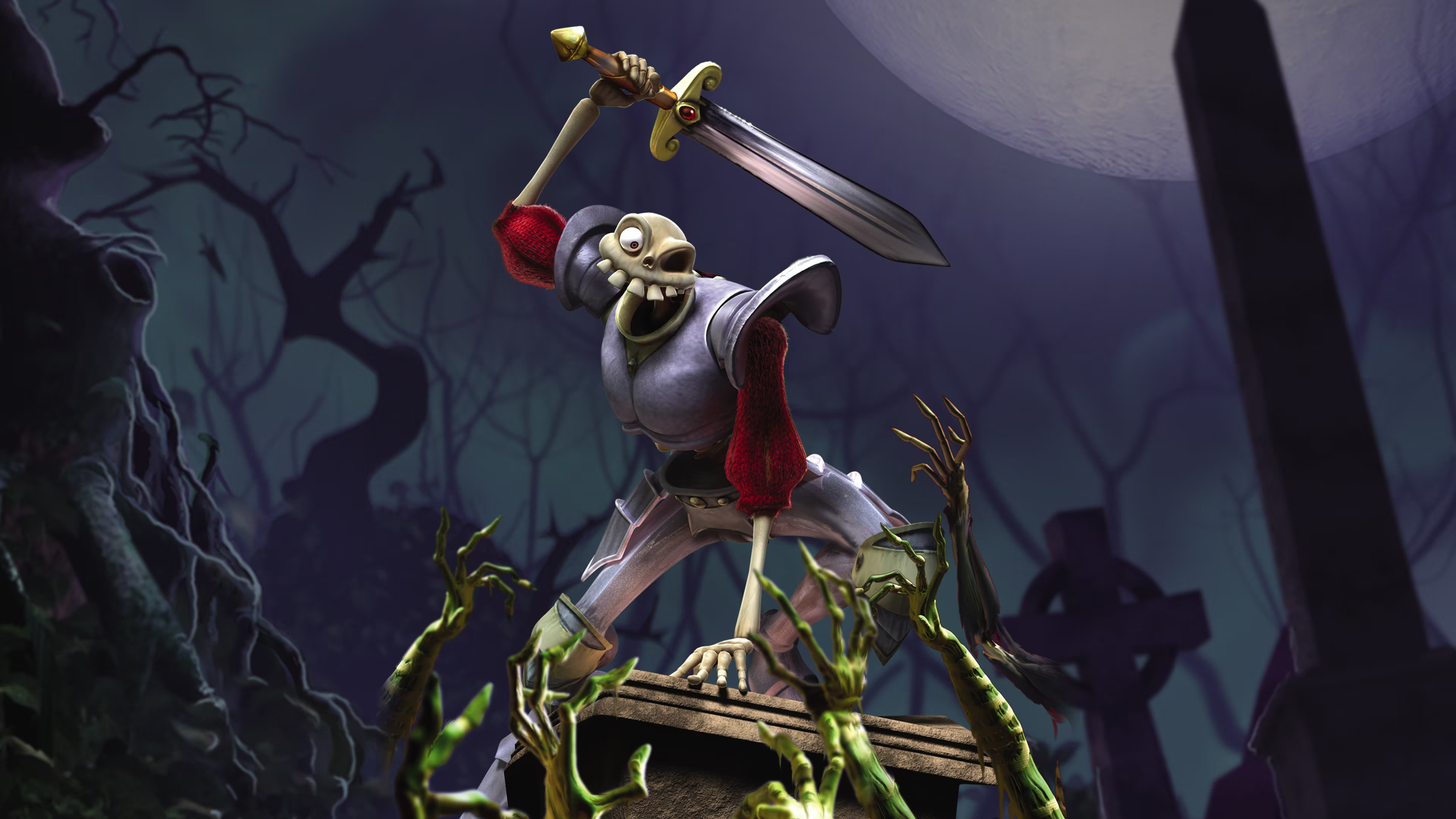 Video Game Art Video Games PlayStation Skeleton Sword Tombstones MediEvil Game Video Game Characters 3840x2160