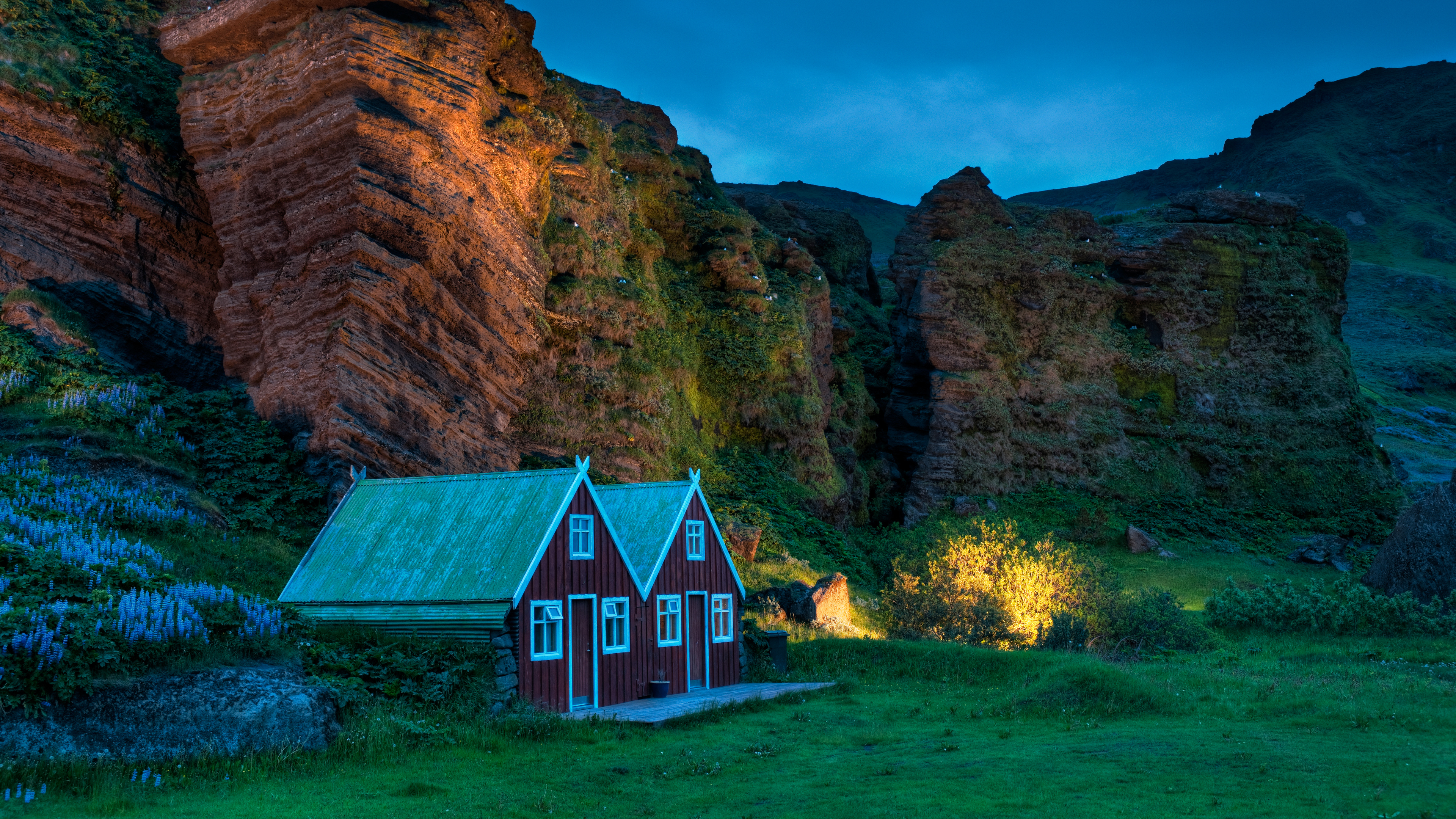 Landscape Iceland Trey Ratcliff Photography Nature Mountains Rocks House Grass Flowers Trees 3840x2160