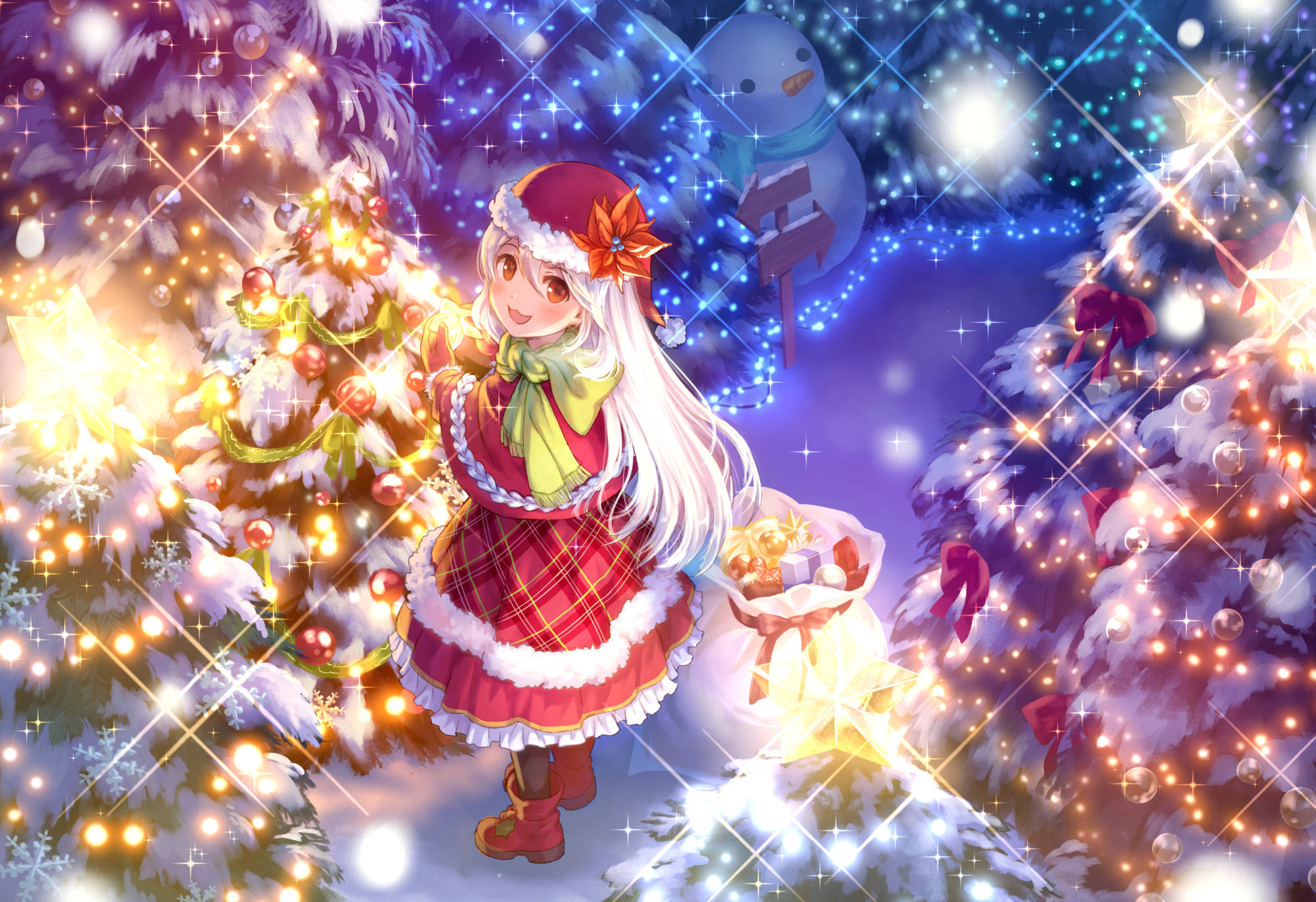 Anime Girls Anime Christmas Clothes Christmas Lights Christmas Tree Lights Santa Hats Christmas Pres 2000x1371