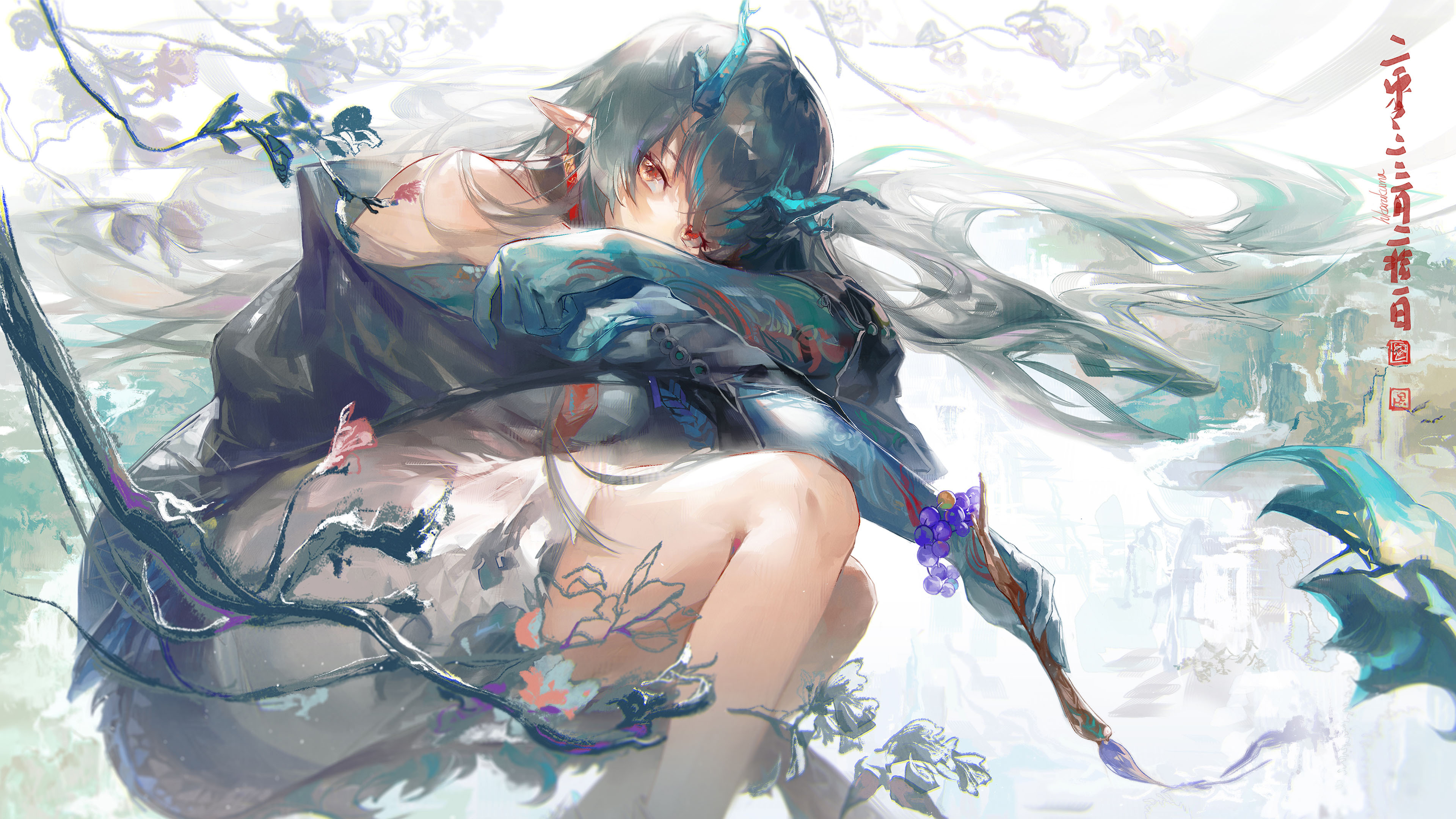 Anime Women Pointy Ears Horns Dragon Horns Long Hair Looking At Viewer 3840x2160