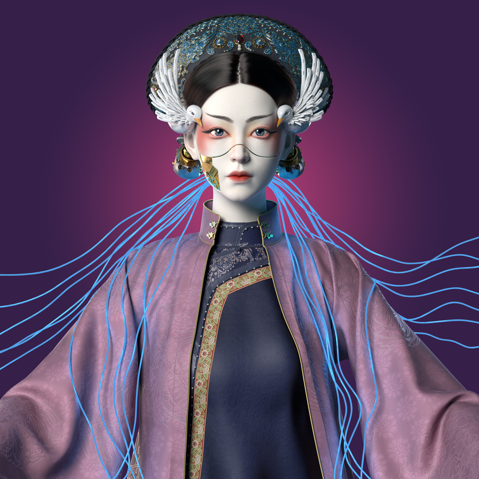 Digital Digital Art Artwork Illustration CGi Women Asian Cyborg Simple Background Fantasy Art Fantas 1920x1920