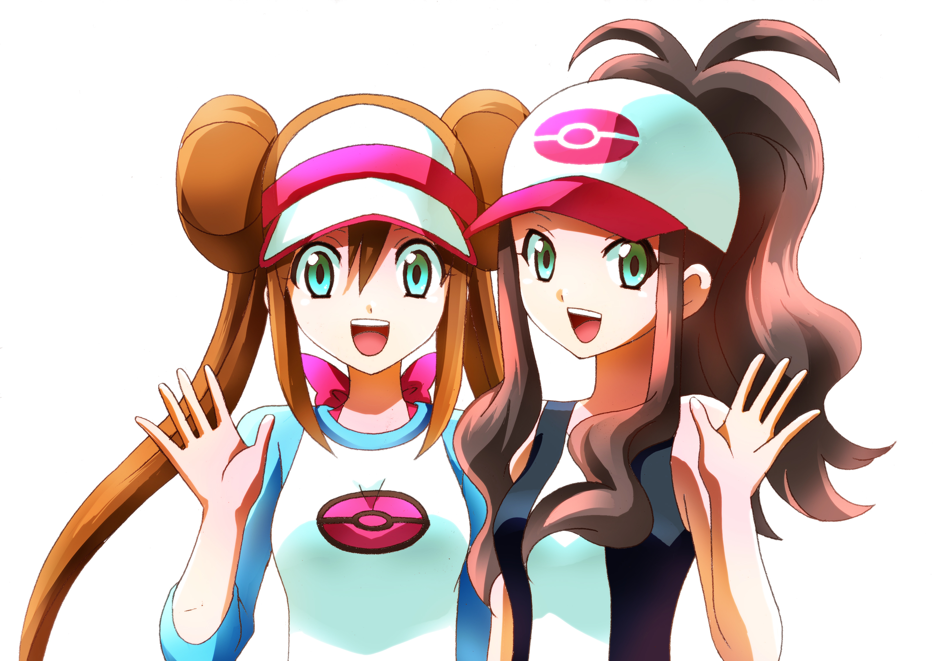 Anime Anime Girls Pokemon Rosa Pokemon Hilda Pokemon Long Hair Twintails Ponytail Brunette Two Women 3264x2282