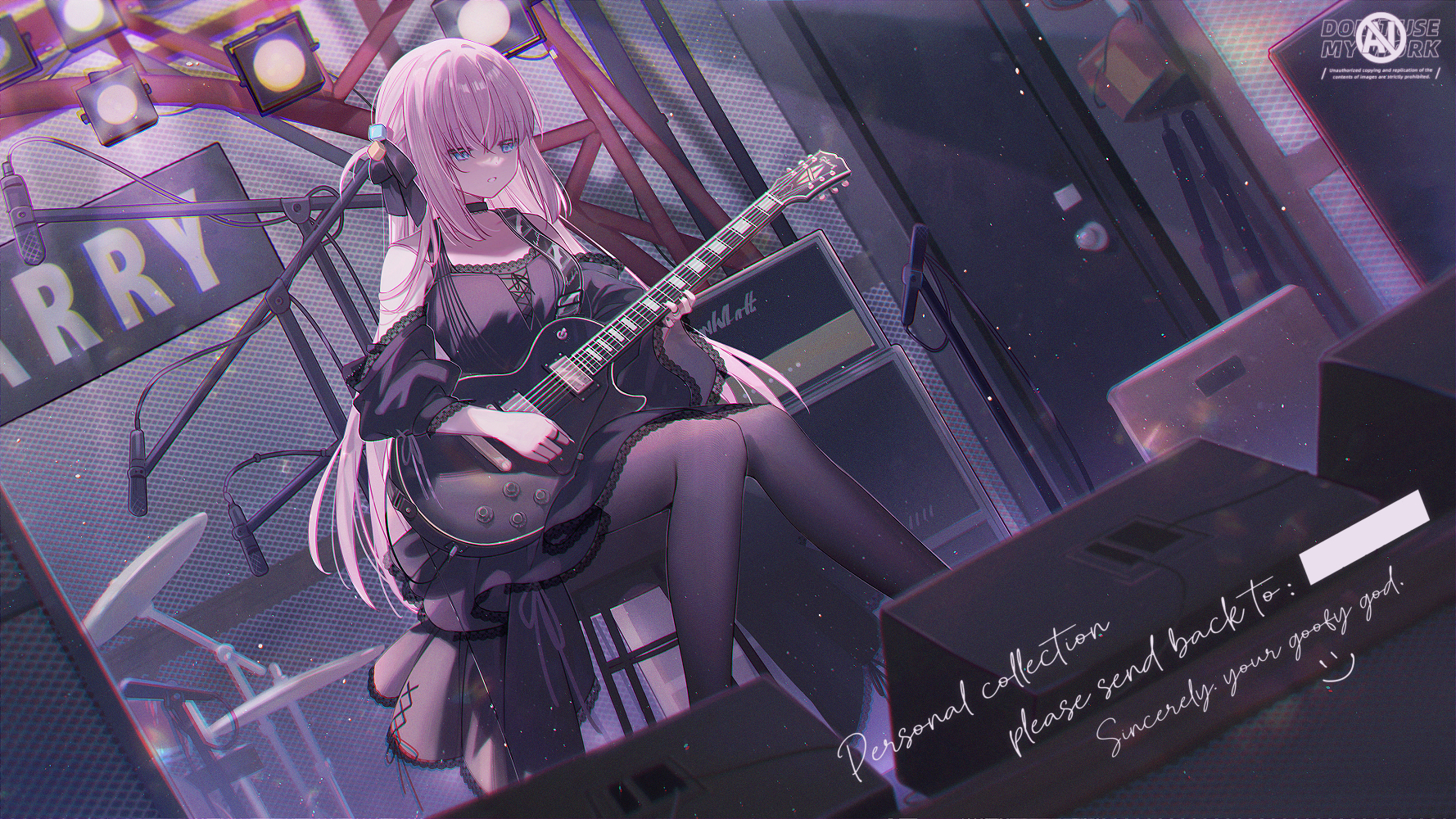 Anime Anime Girls BOCCHi THE ROCK Gotou Hitori Sitting Pink Hair Blue Eyes Guitar Musical Instrument 1778x1000