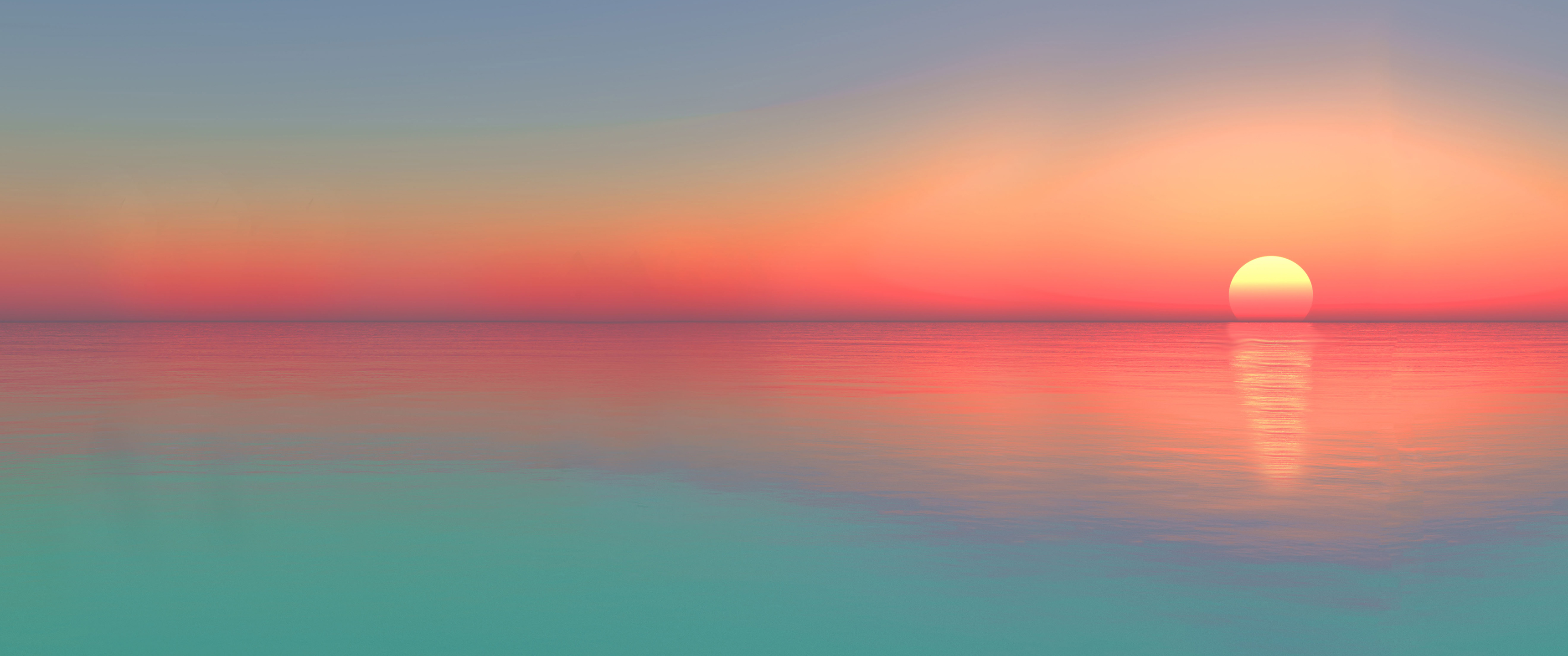 Sea Sunset Horizon Dusk Calm Waters 3440x1440
