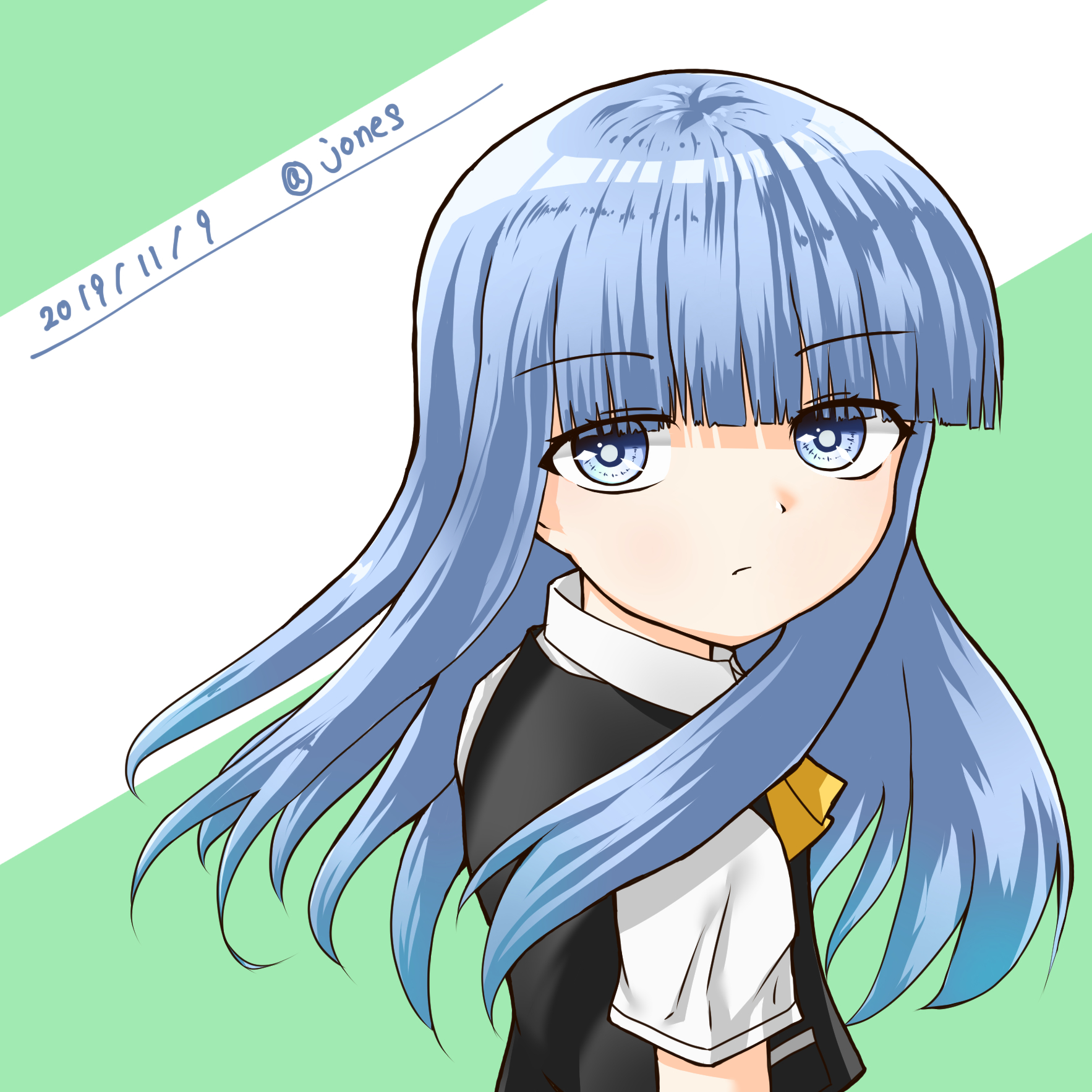 Anime Anime Girls Kantai Collection Hatsukaze KanColle Long Hair Blue Hair Solo Artwork Digital Art  1766x1766