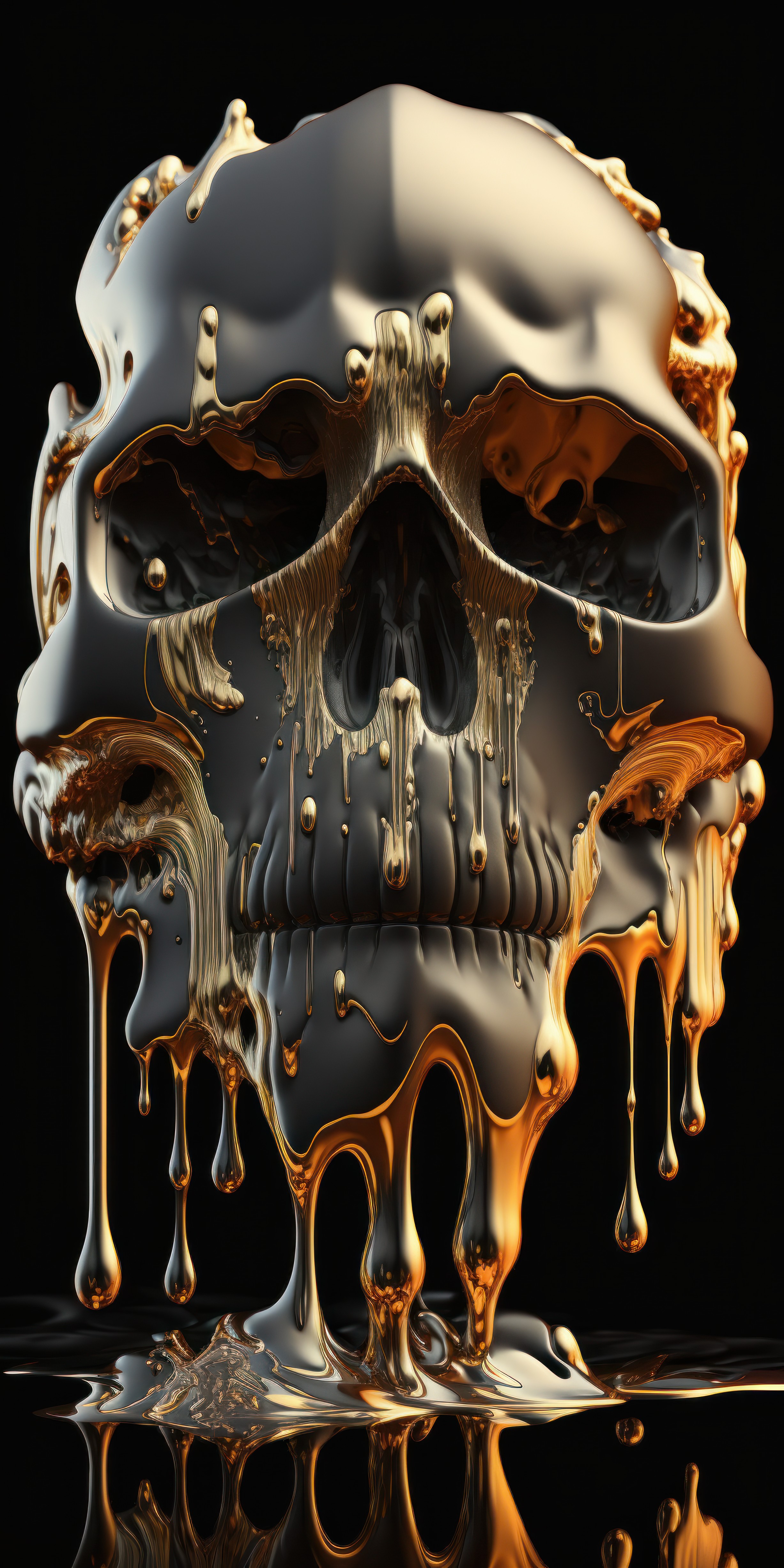 Ai Art Skull Melting Vertical Portrait Display Simple Background Reflection 2454x4908