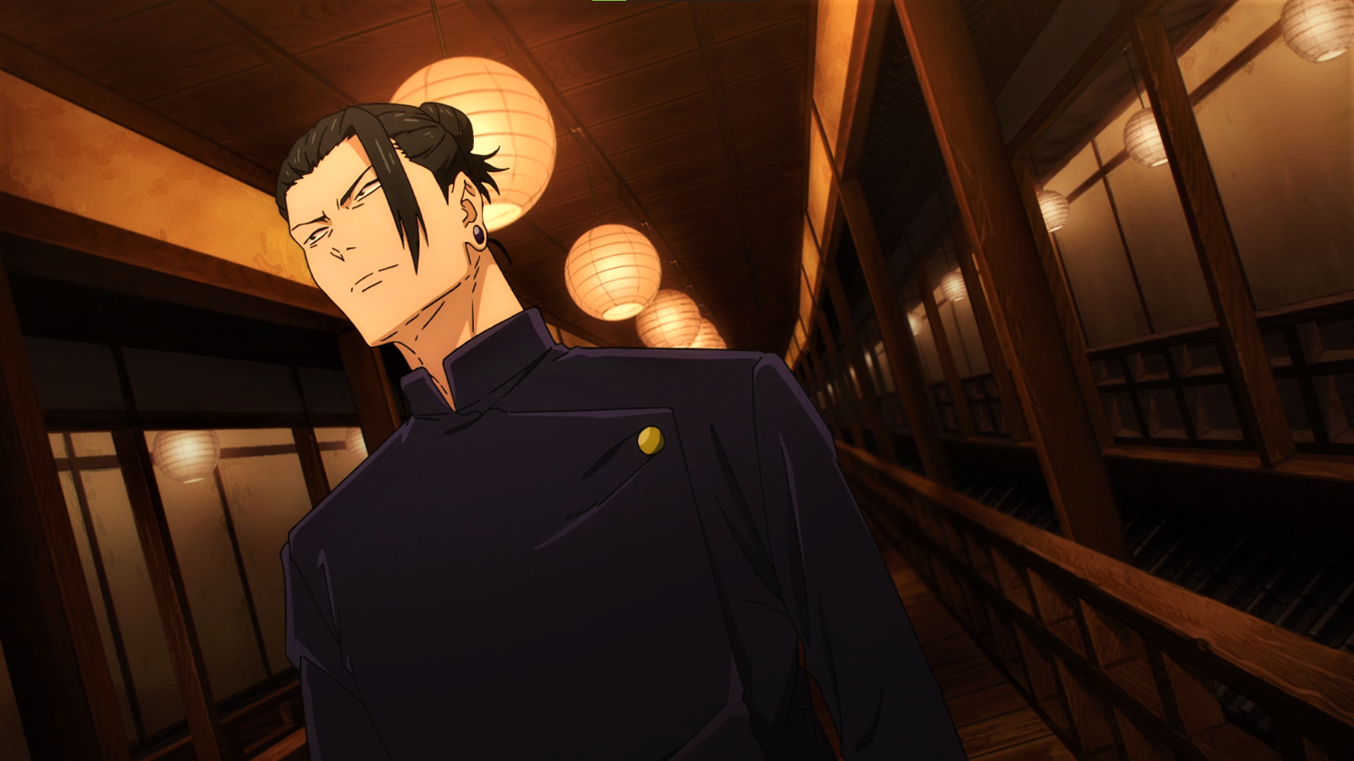 Jujutsu Kaisen Suguru Geto Lamp Angry Uniform Anime Anime Screenshot Anime Boys Bun Looking Away Ear 1920x1079