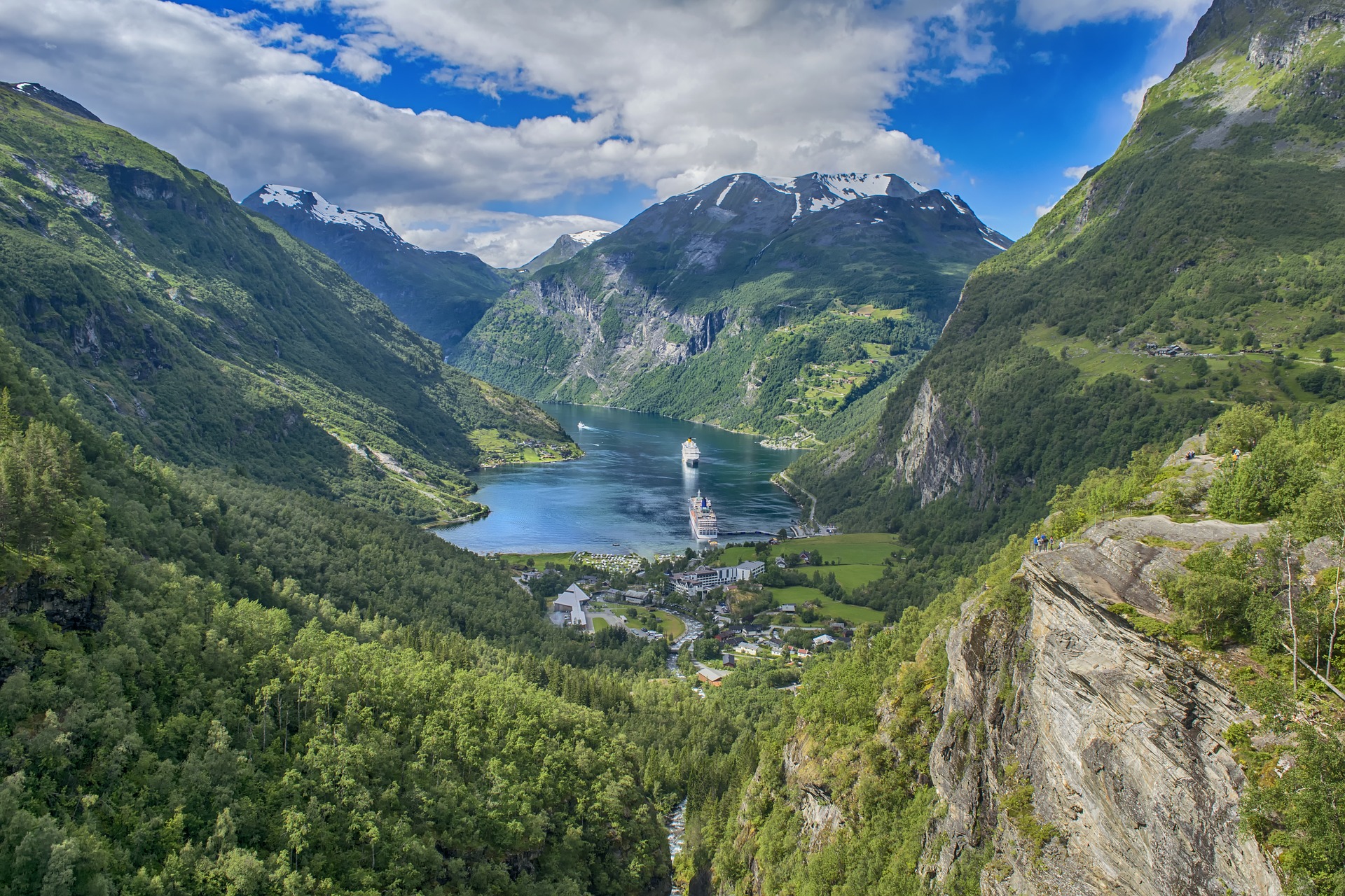 Fjord Norway Nature Landscape Mountains Trees Clouds 1920x1280