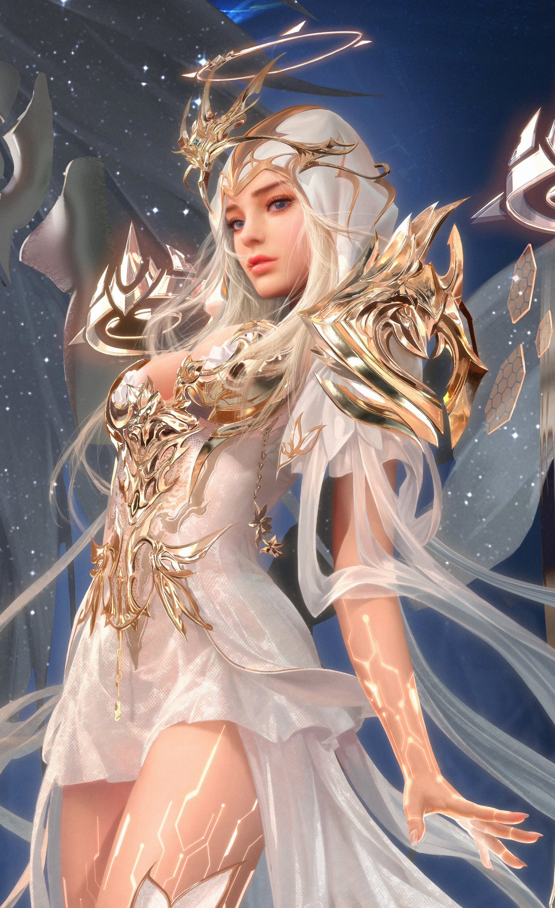 Games Posters Fantasy Girl Fantasy Art Digital Art White Hair Nimbus 1920x3141
