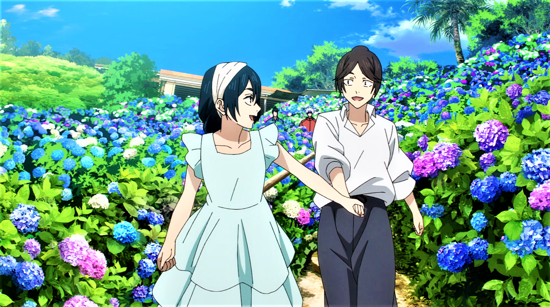 Jujutsu Kaisen Headband Flowers Garden Trees Palm Trees Happy Anime Anime Screenshot Anime Girls Sky 1920x1074