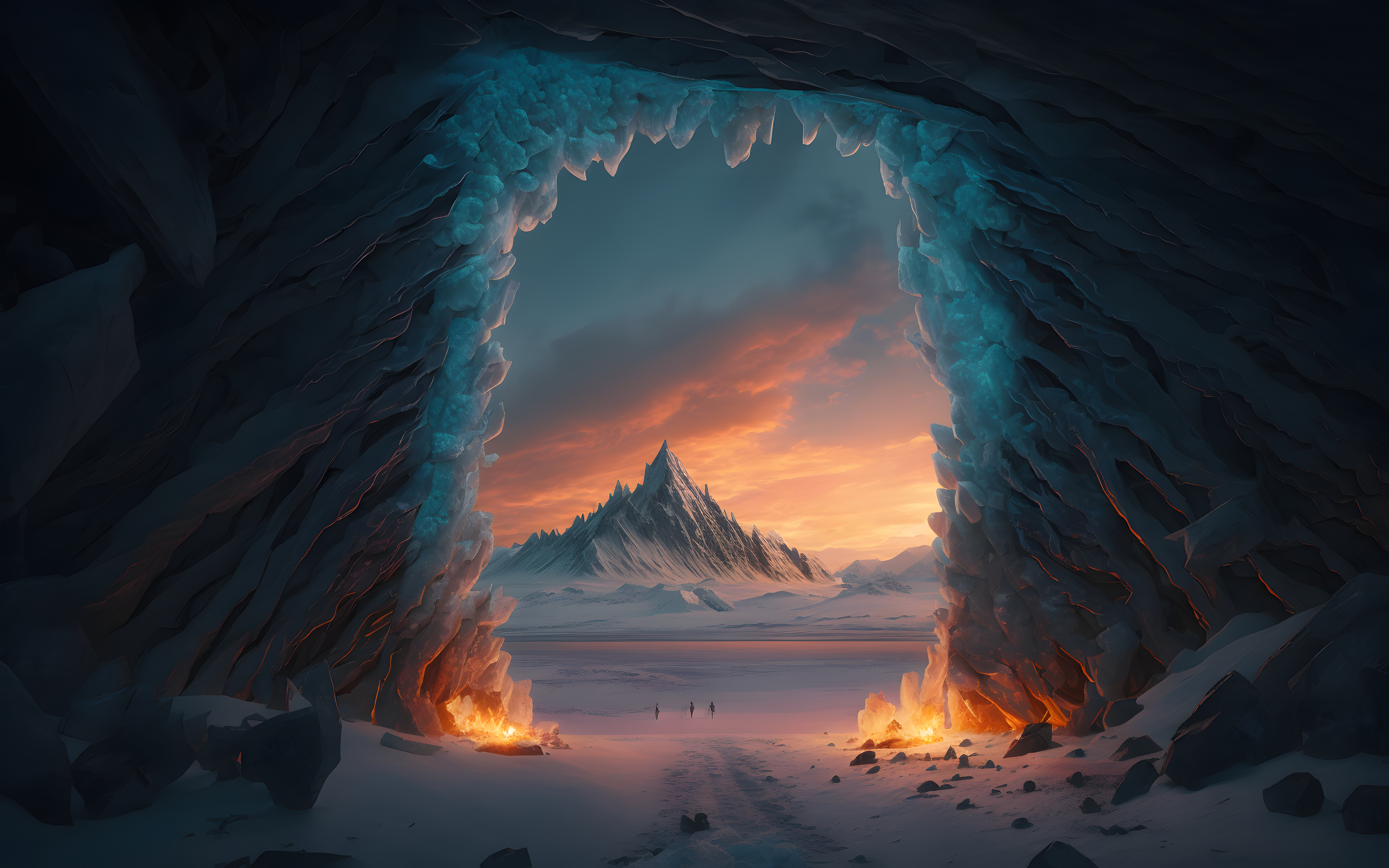 Ai Art Artwork Illustration Digital Art Ice Mountains Snow Landscape Sunset Clouds Sunset Glow 3840x2400