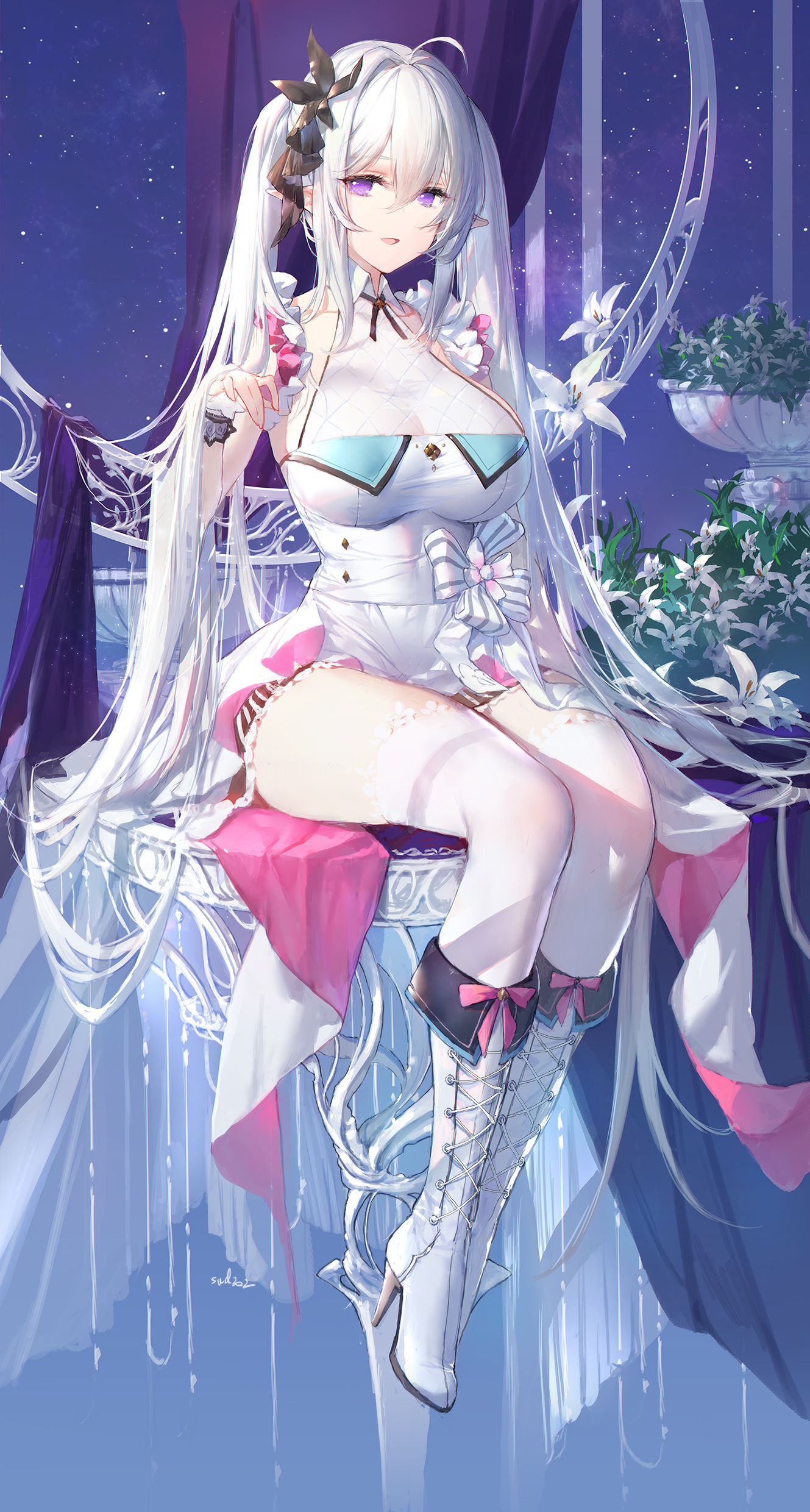 Swd3e2 Anime Girls Illustration Closers Levia Closers White Hair Purple Eyes Headdress High Heeled B 1329x2480