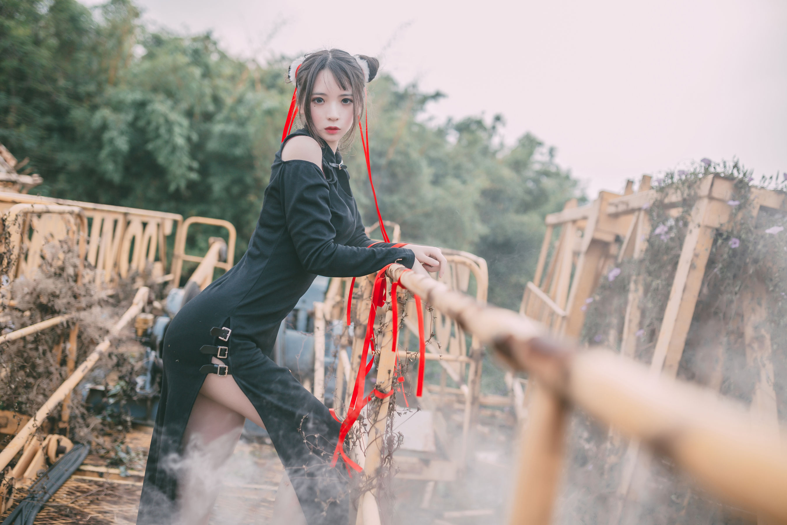Women Model Asian Women Outdoors Black Dress 2700x1800